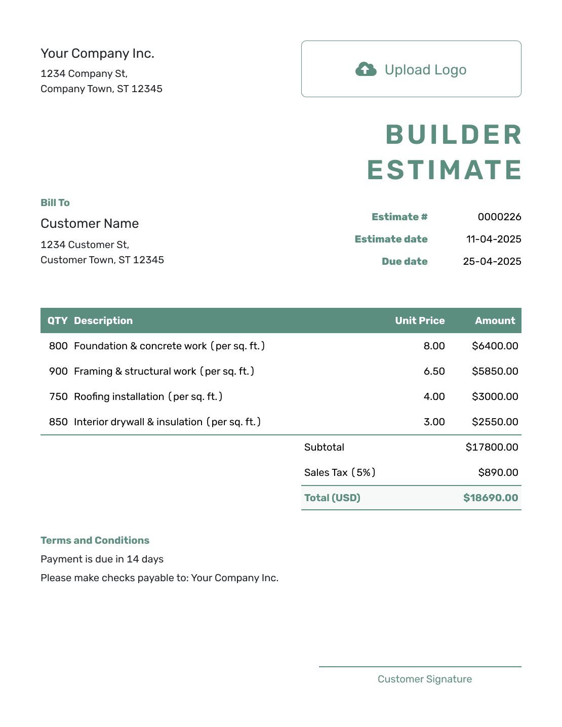 Simple Builder Estimate Template