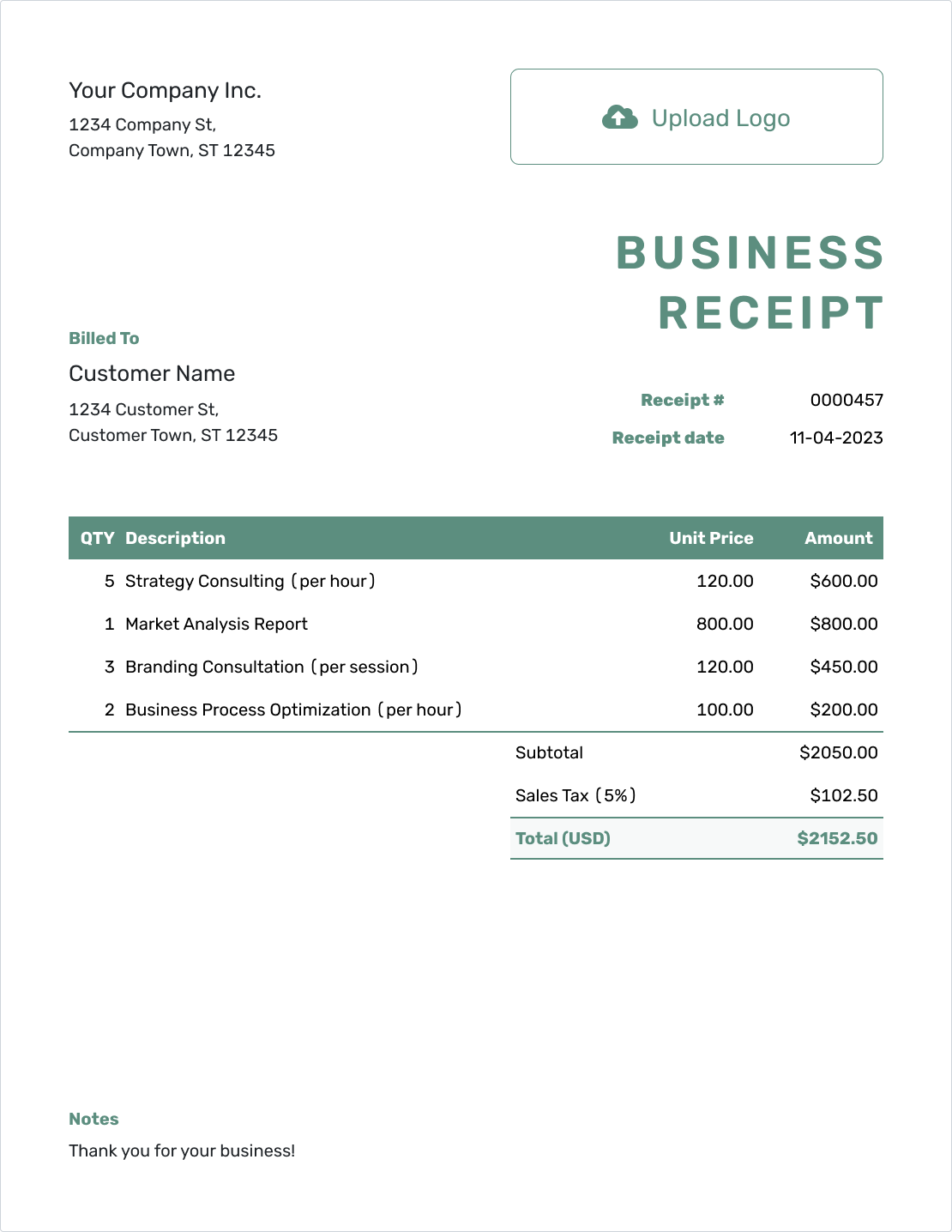 Simple Business Receipt Template