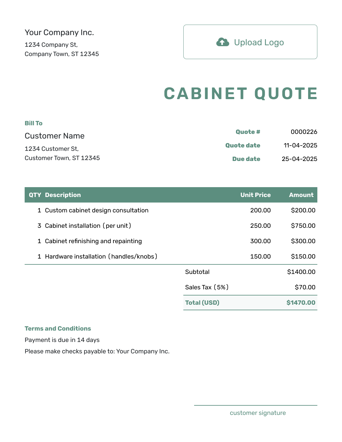 Simple Cabinet Quote Template