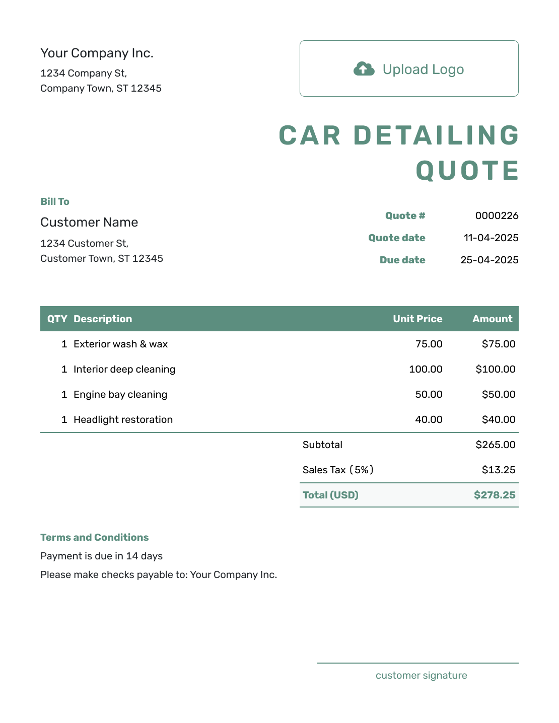 Simple Car Detailing Quote Template