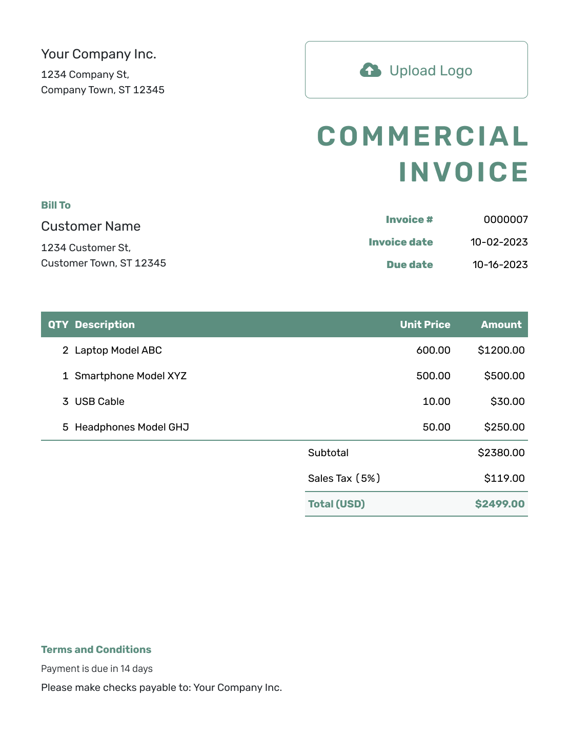 Simple Commercial Invoice Template