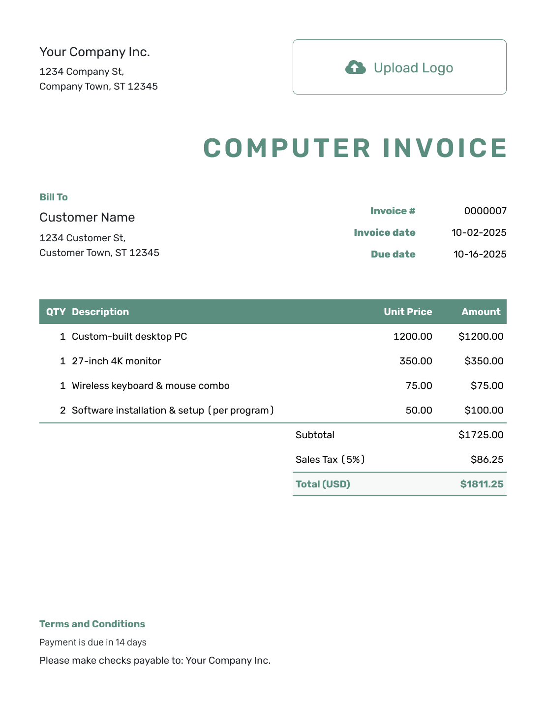 Simple Computer Invoice Template