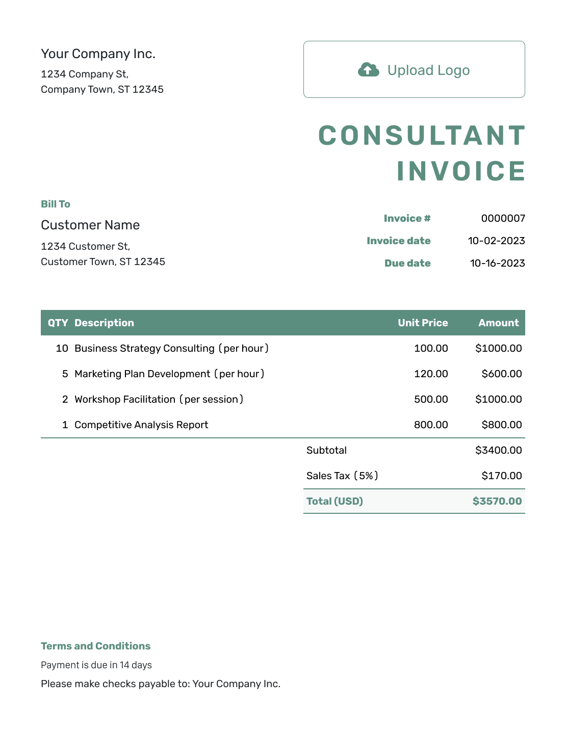 Simple Consultant Invoice Template