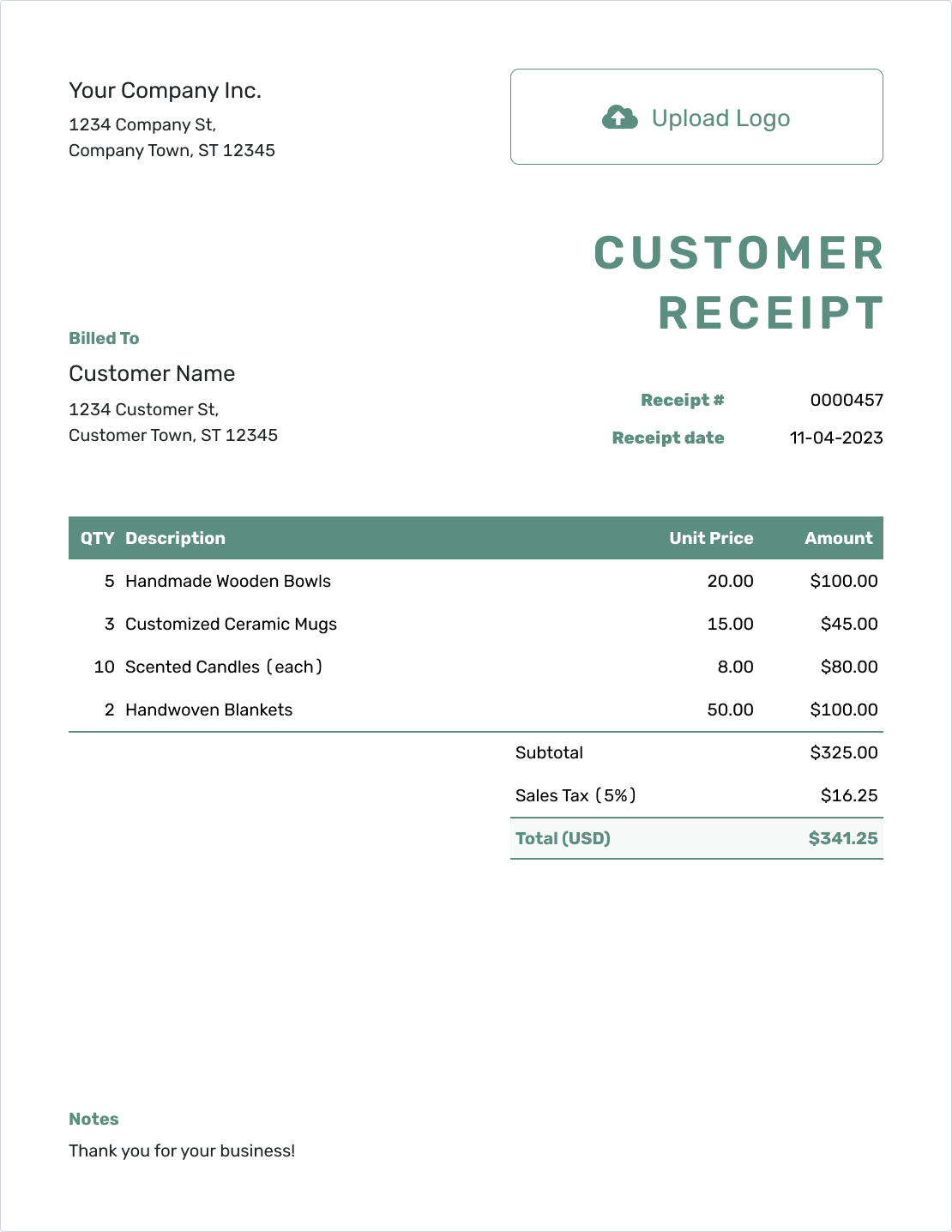 Simple Customer Receipt Template