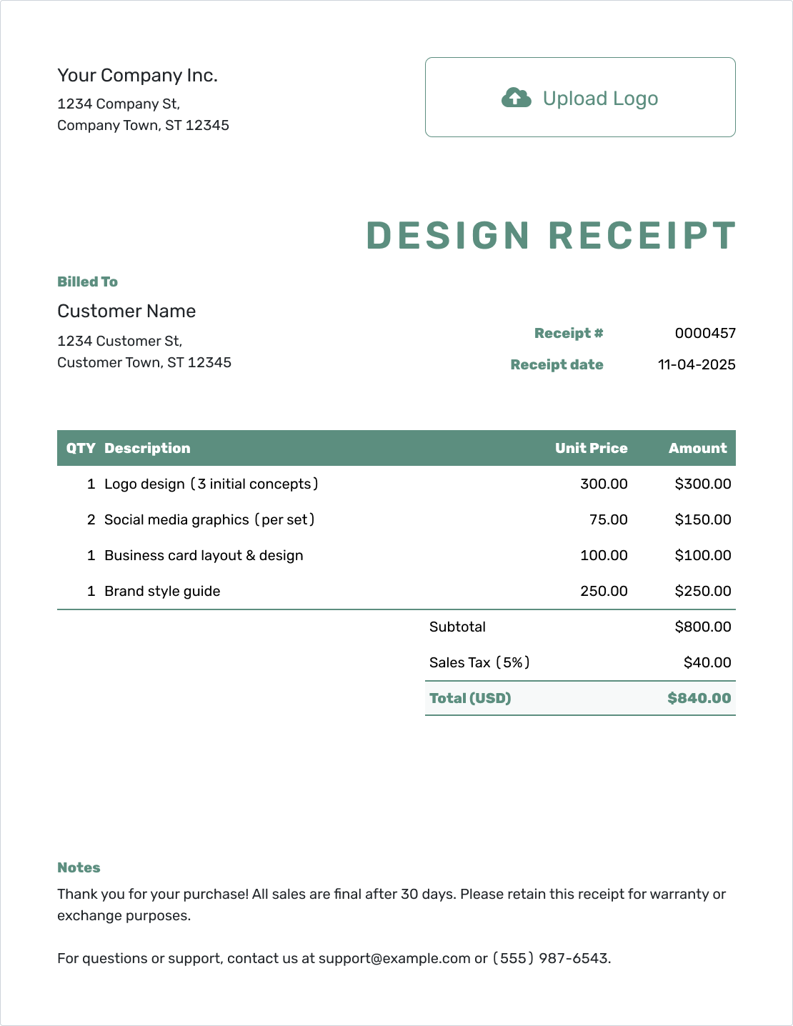 Simple Design Receipt Template