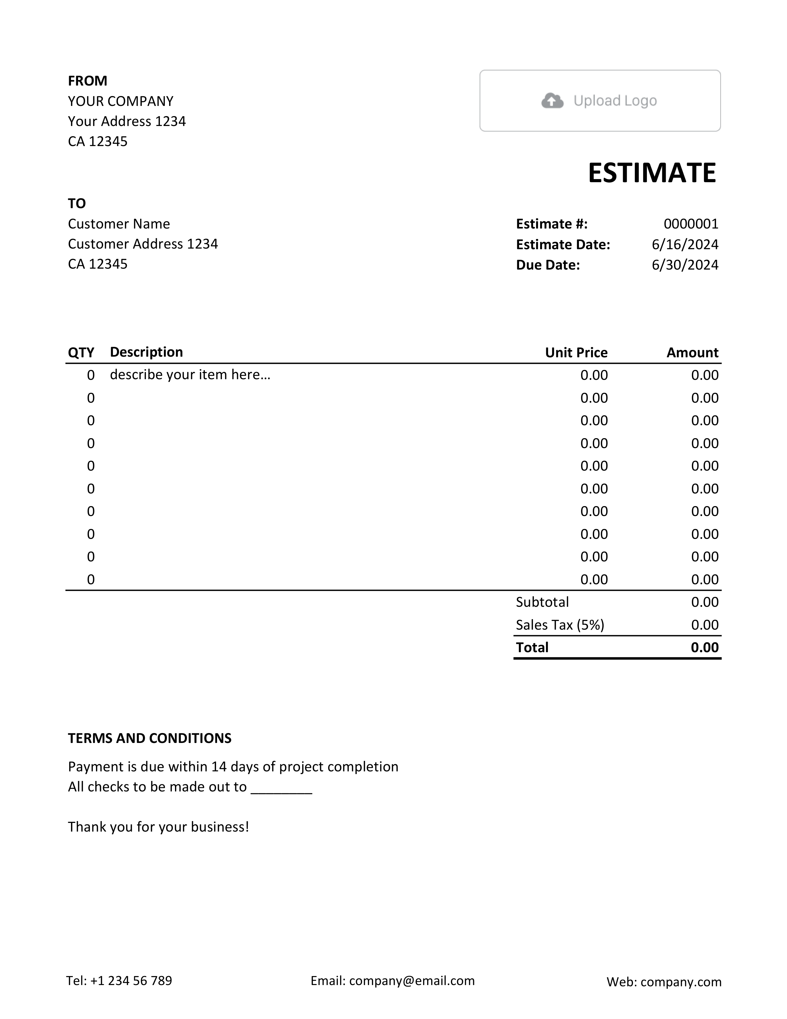 Simple Excel Estimate Template