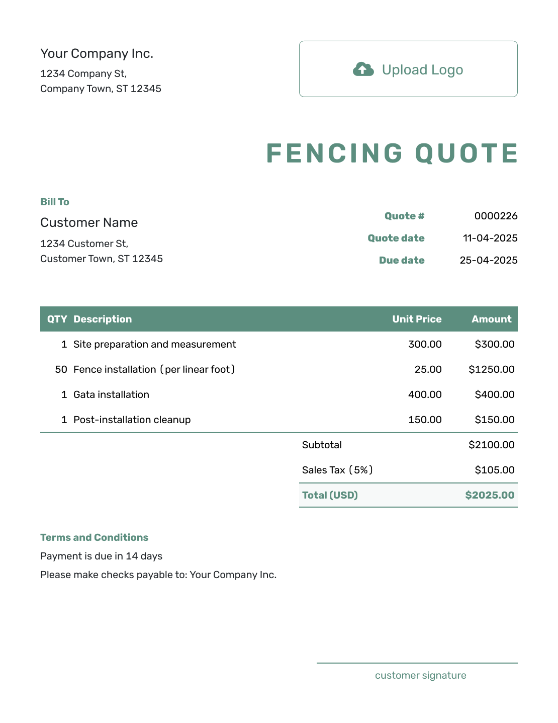 Simple Fencing Quote Template