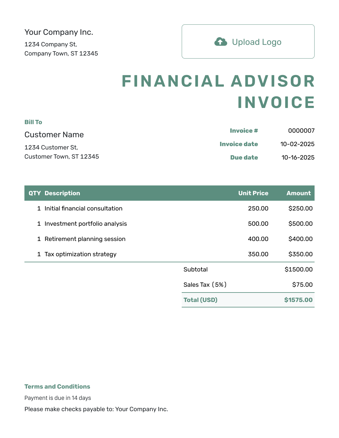 Simple Financial Advisor Invoice Template