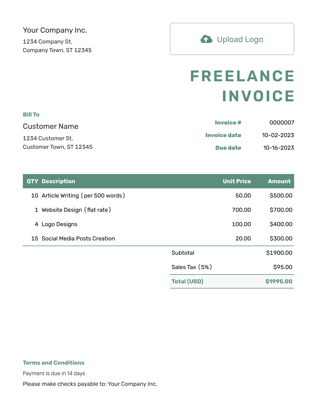 Simple Freelance Invoice Template