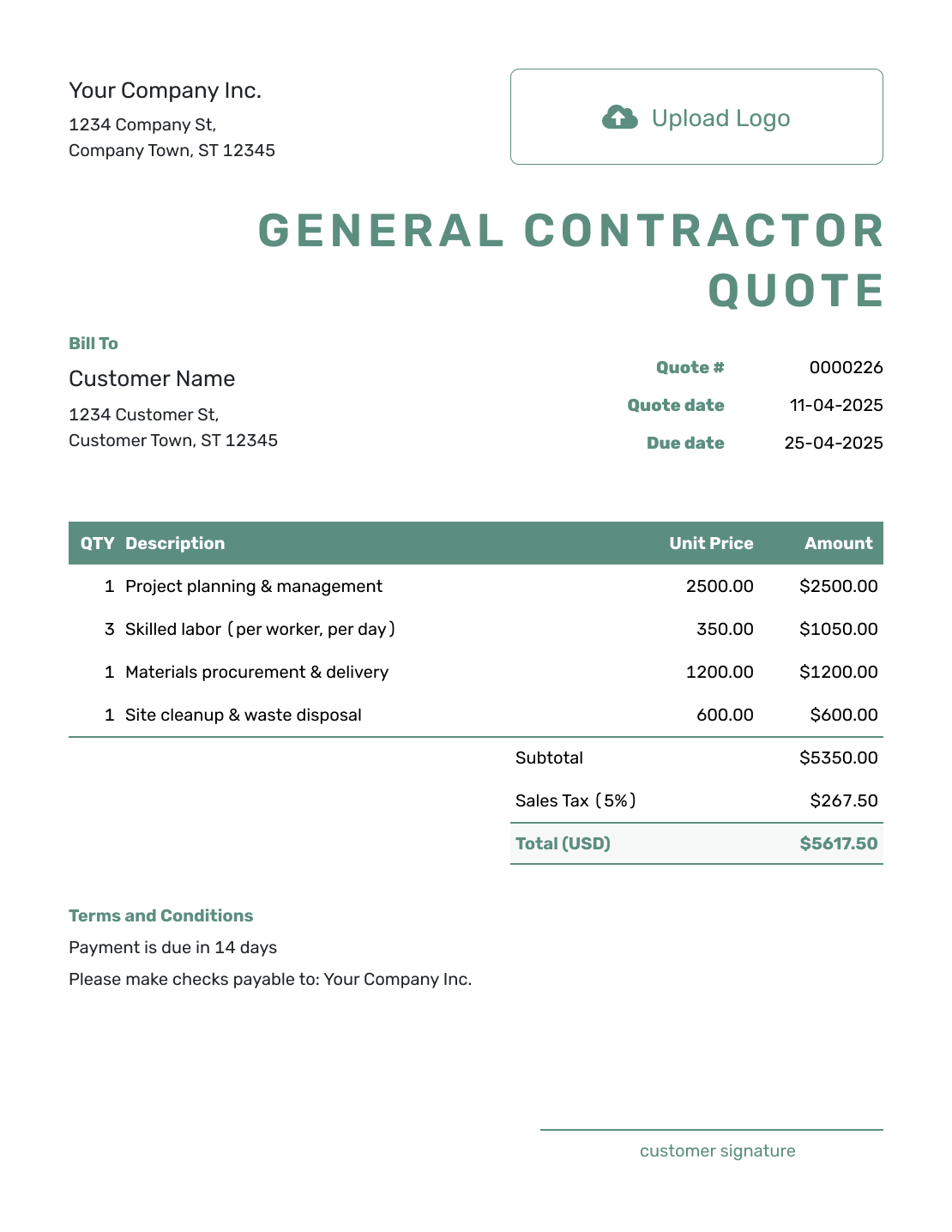 Simple General Contractor Quote Template