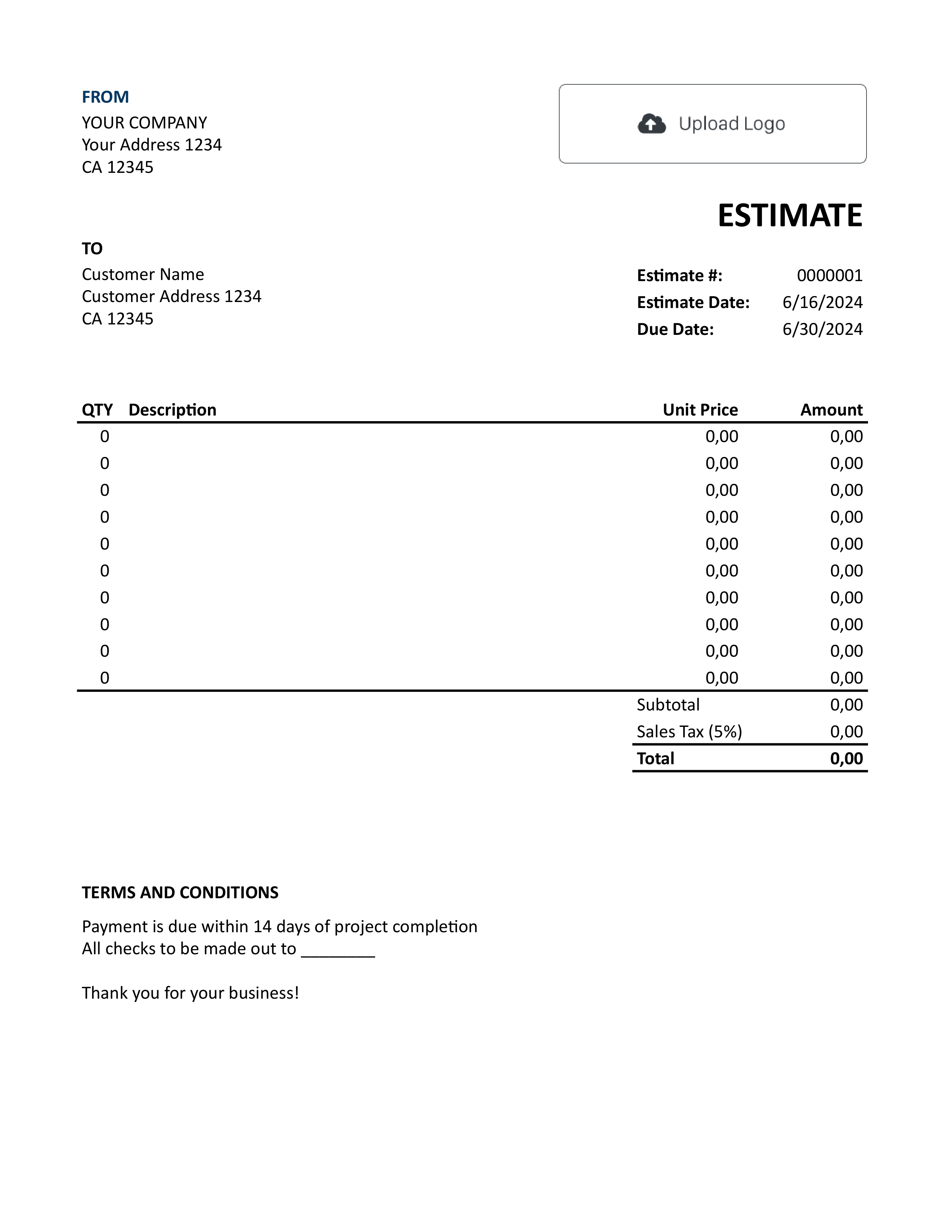 Simple Google Sheets Estimate Template