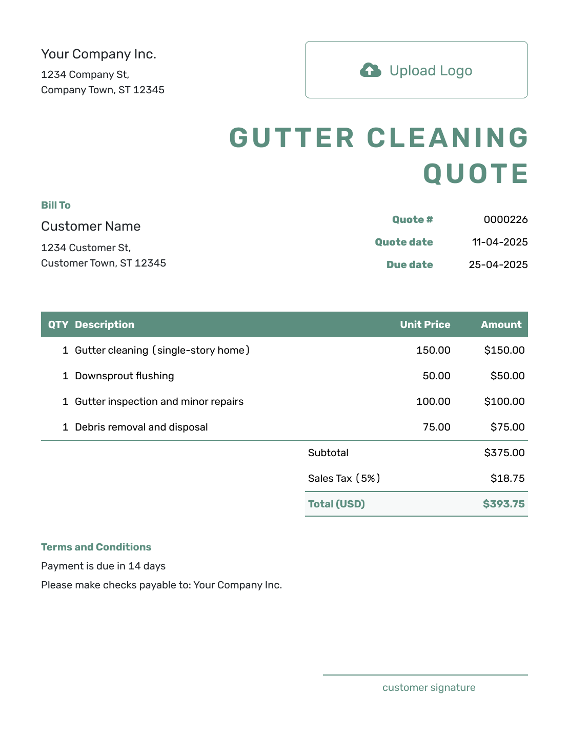 Simple Gutter Cleaning Quote Template