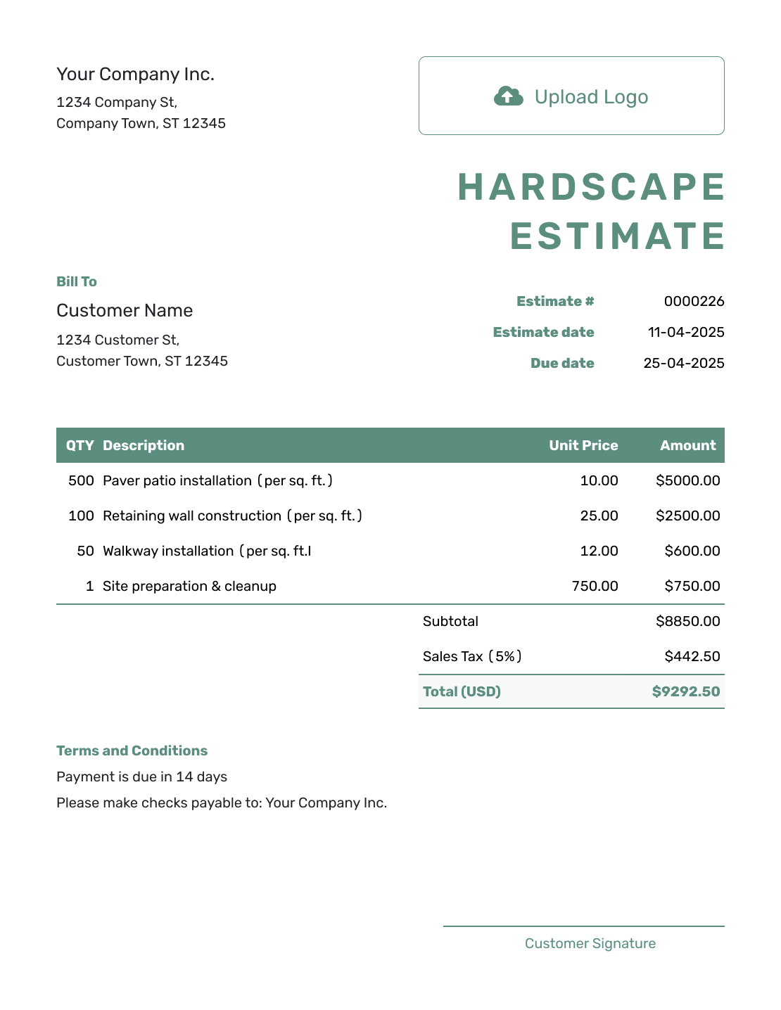 Simple Hardscape Estimate Template