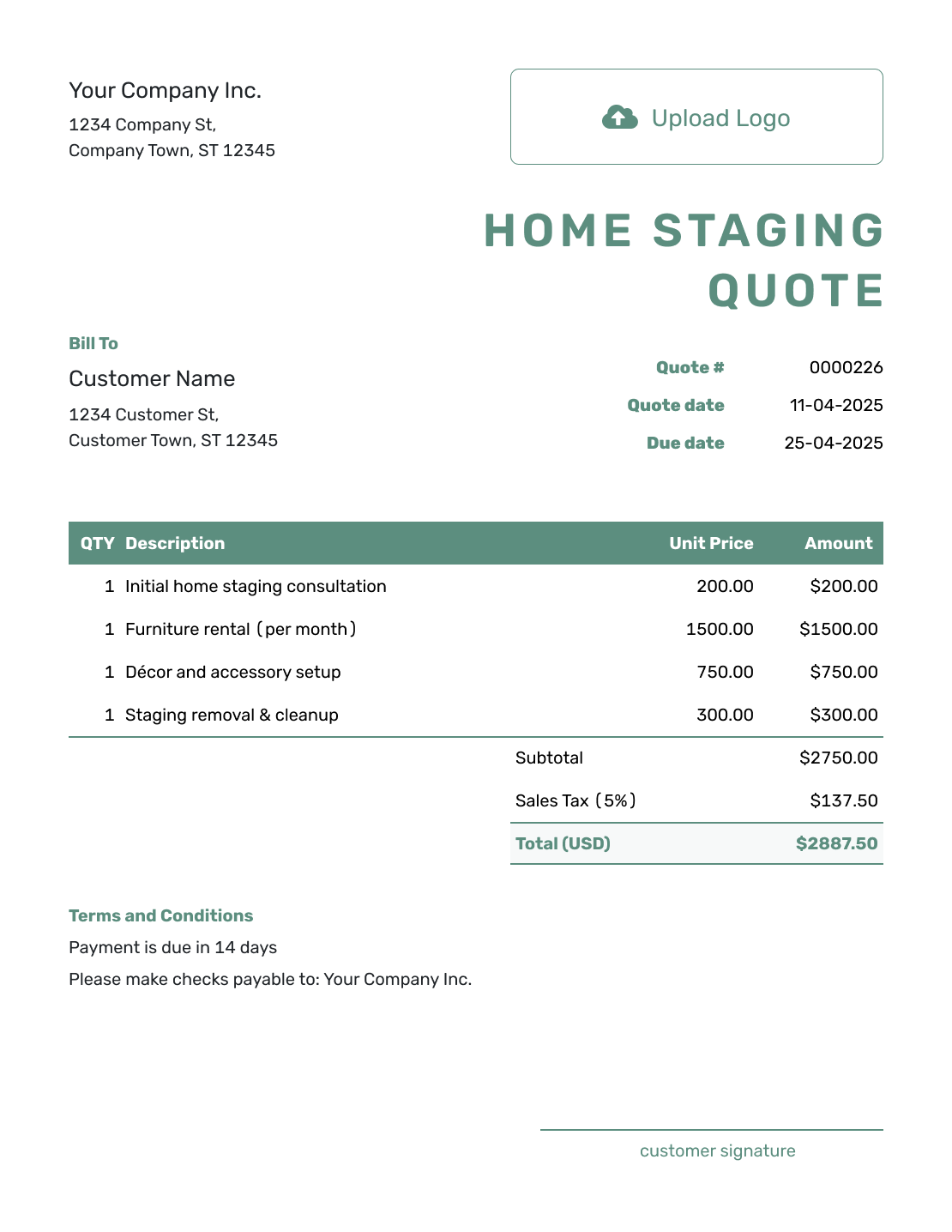 Simple Home Staging Quote Template