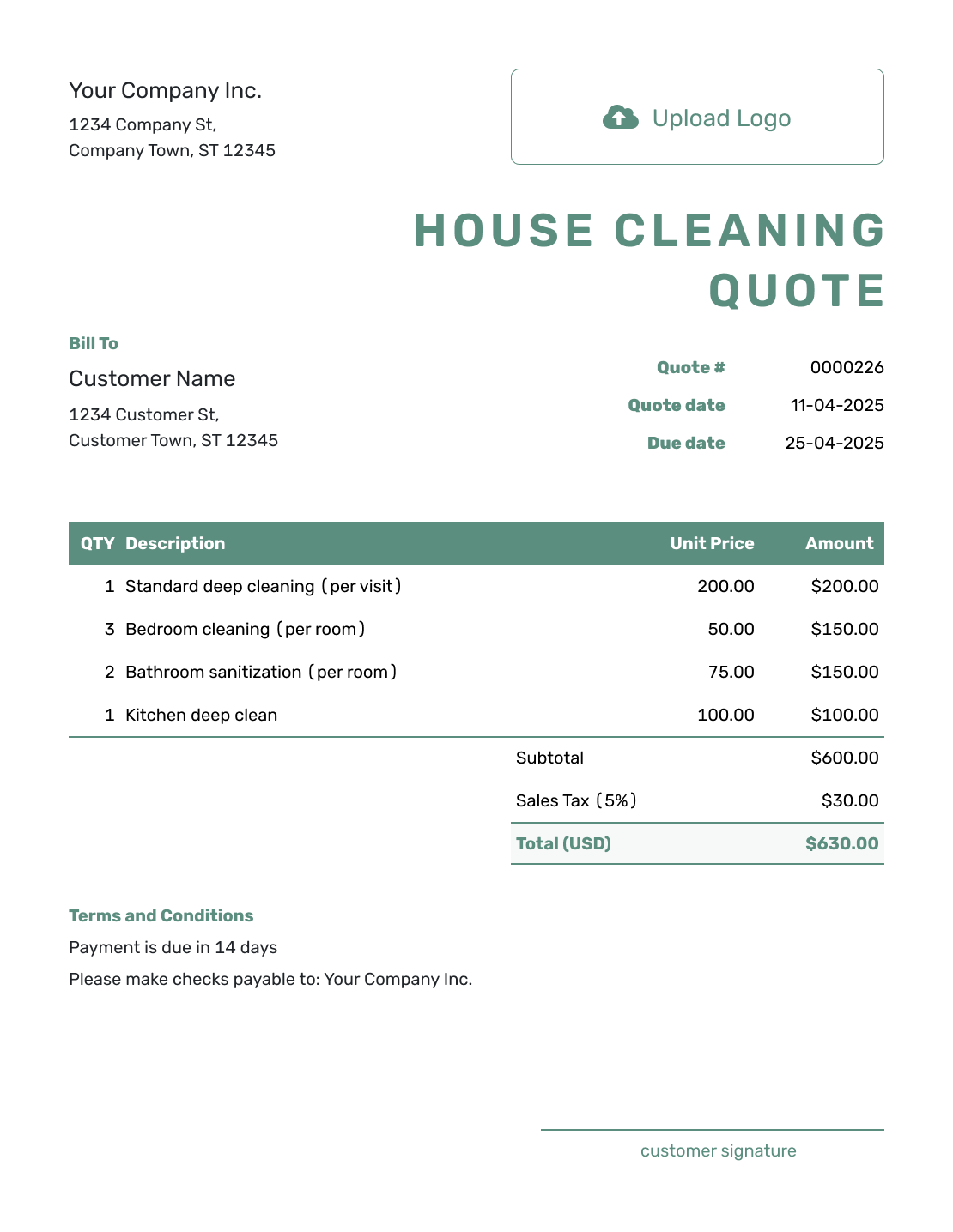 Simple House Cleaning Quote Template