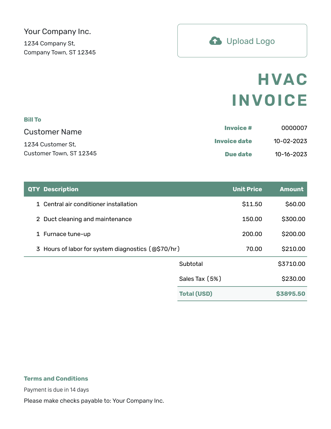 Simple HVAC Invoice Template