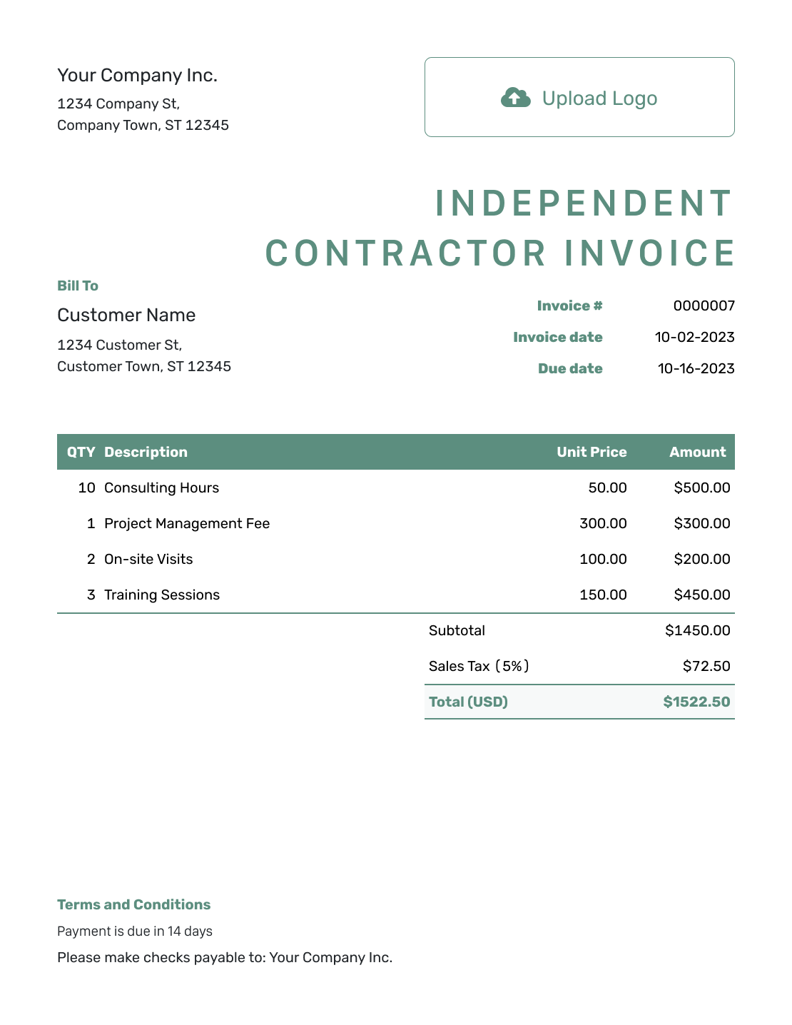 Simple Independent Contractor Invoice Template