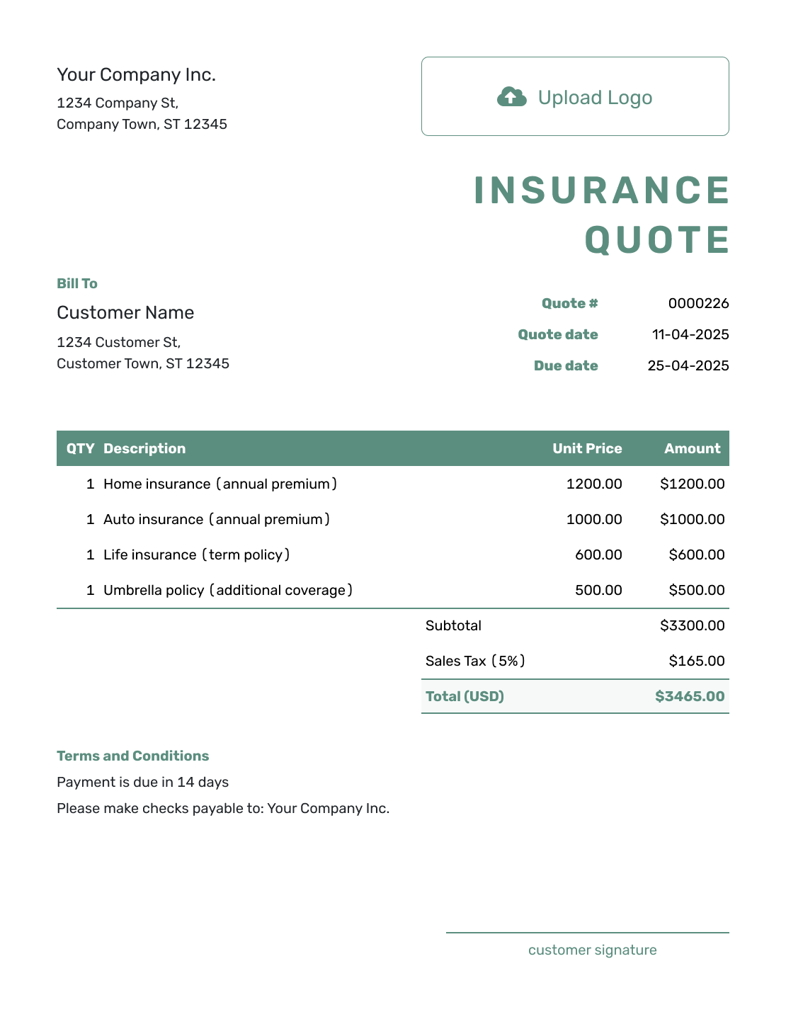 Simple Insurance Quote Template