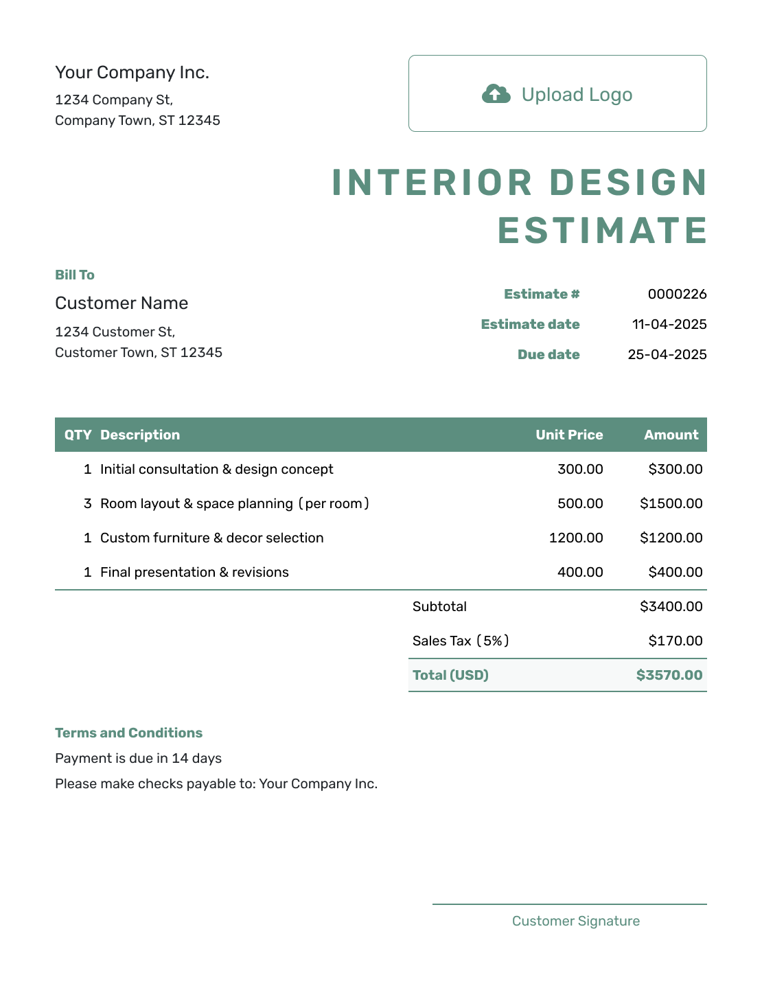 Simple Interior Design Estimate Template