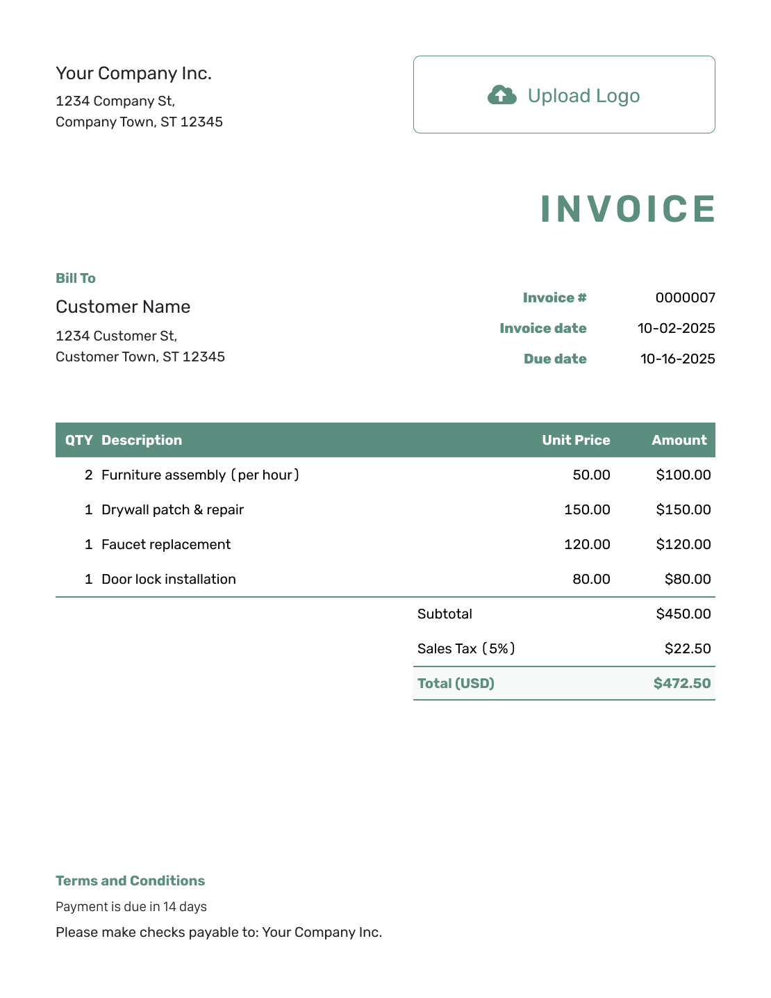 Simple Example Invoice Template