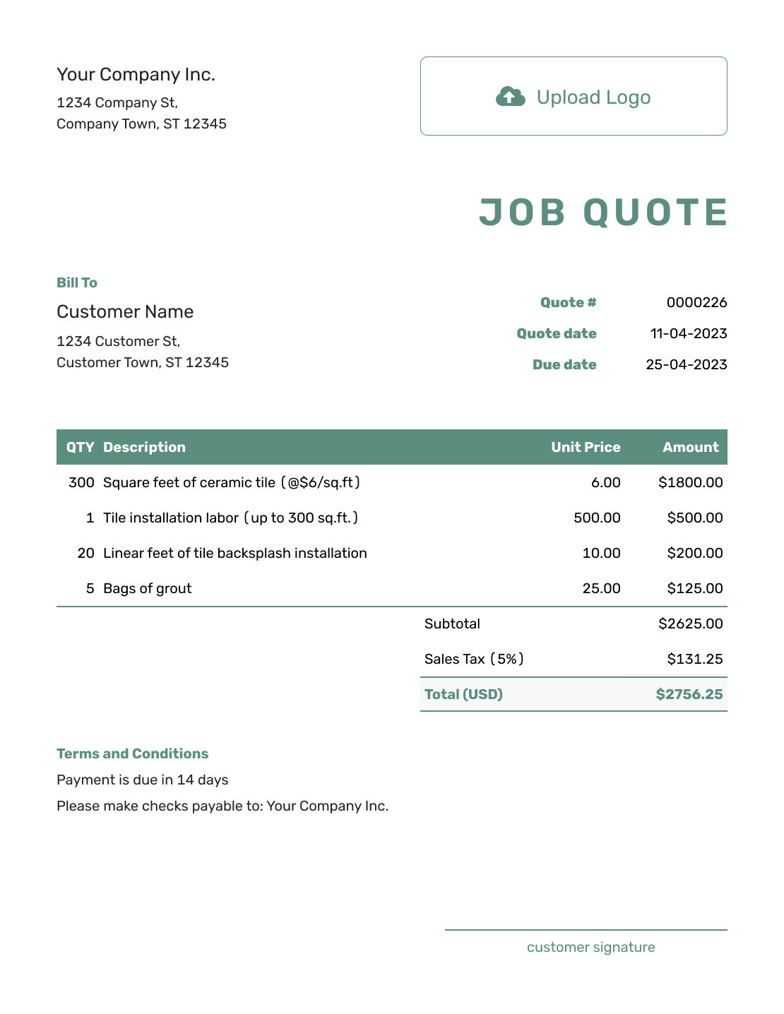 Simple Job Quote Template