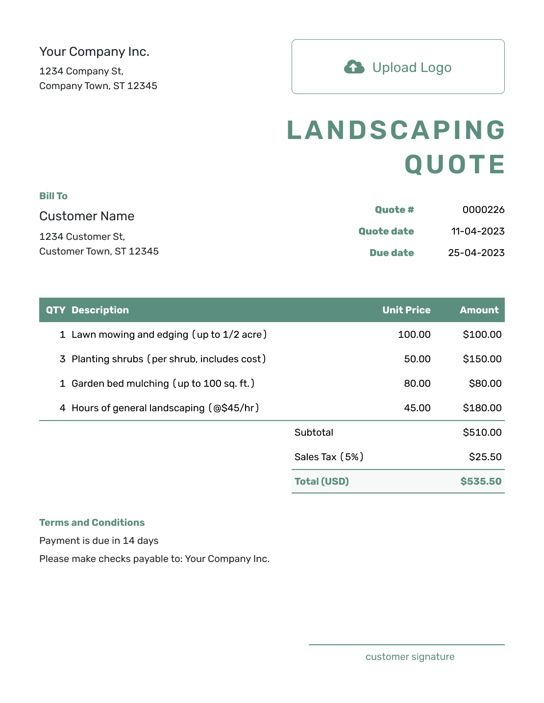 Simple Landscaping Quote Template