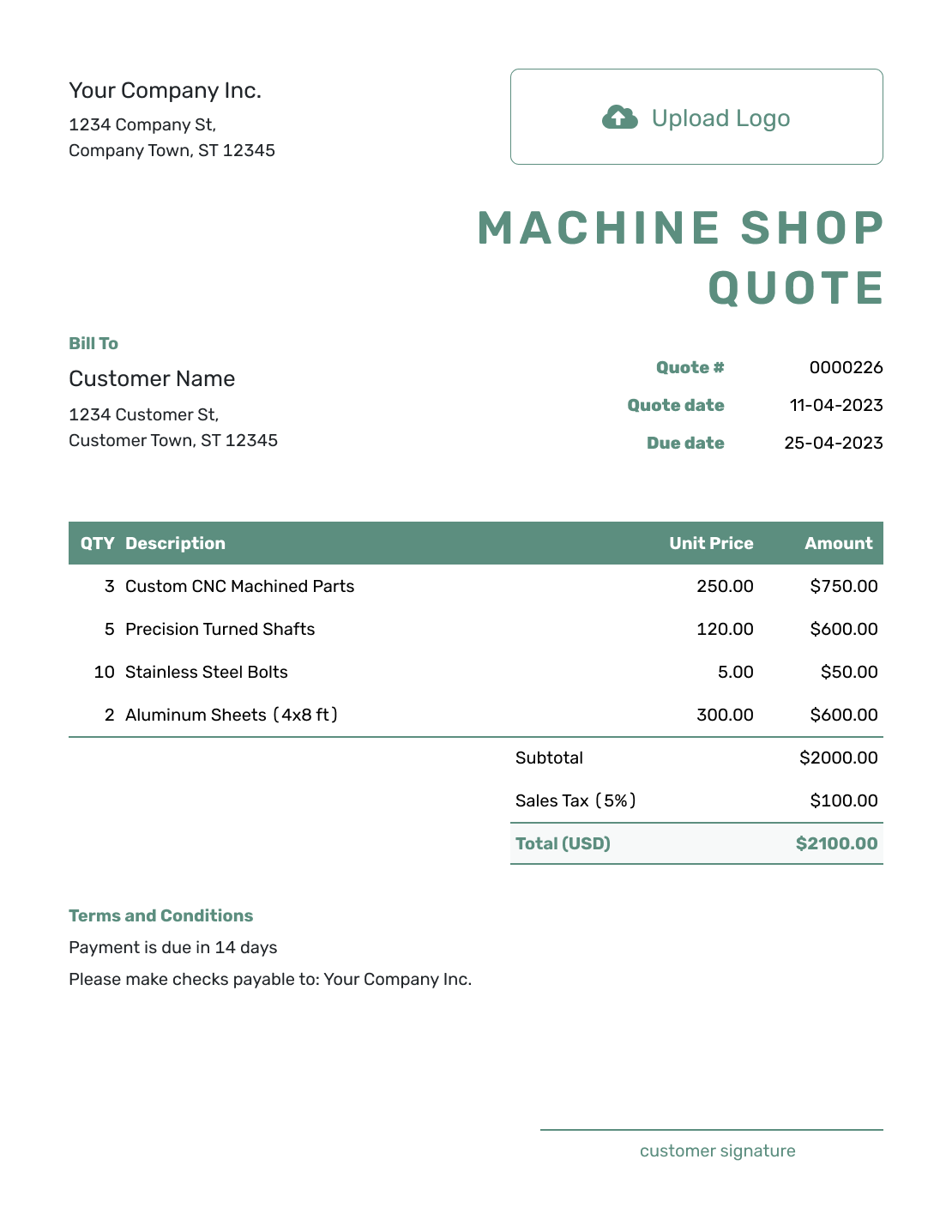 Simple Machine Shop Quote Template