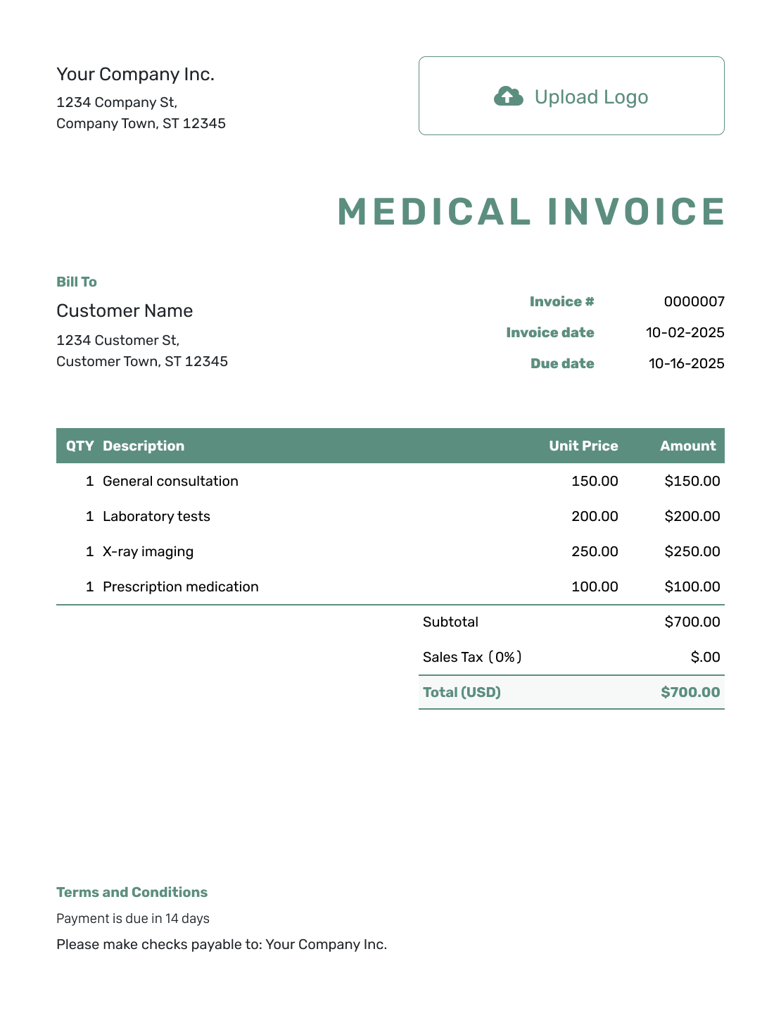 Simple Medical Invoice Template