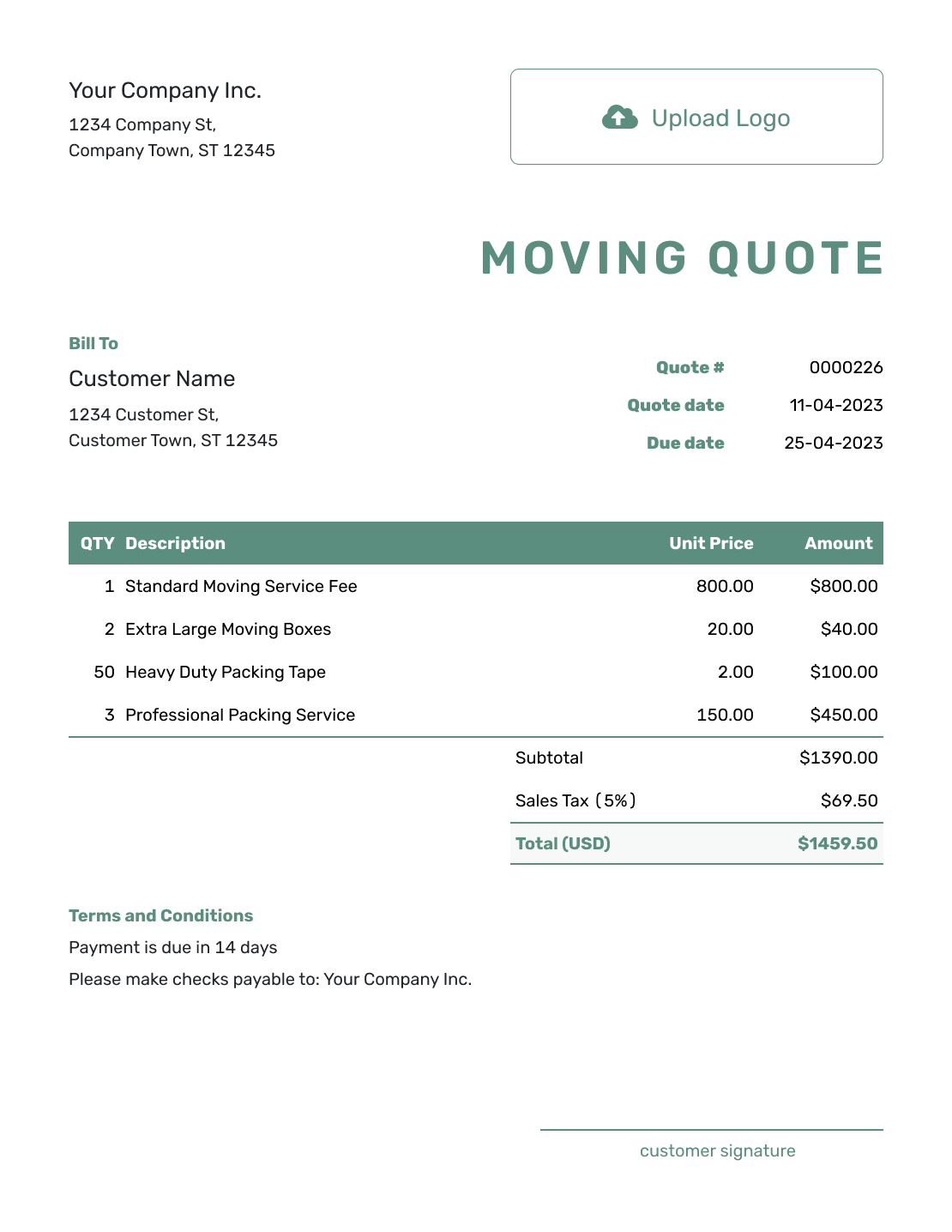 Simple Moving Company Quote Template