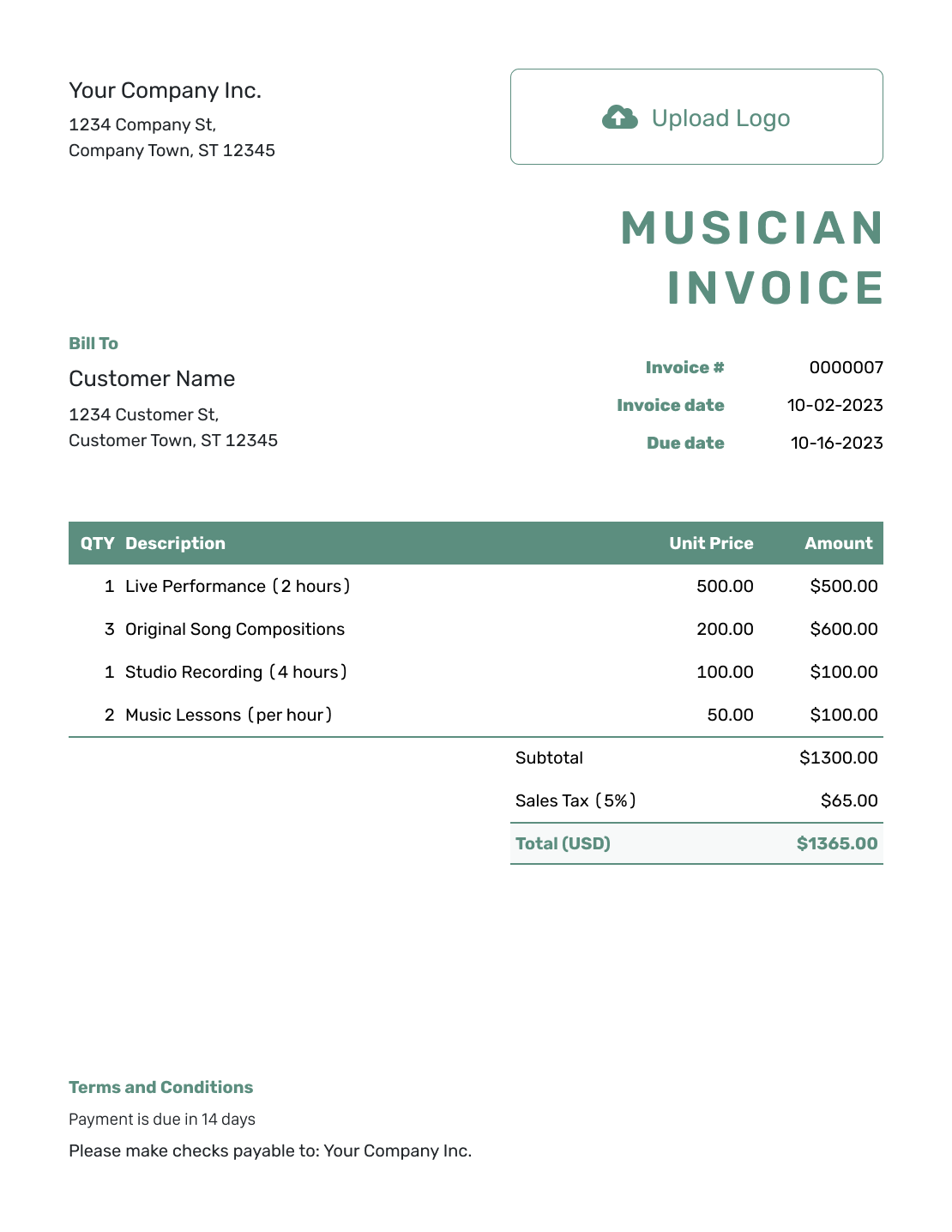 Simple Musician Invoice Template