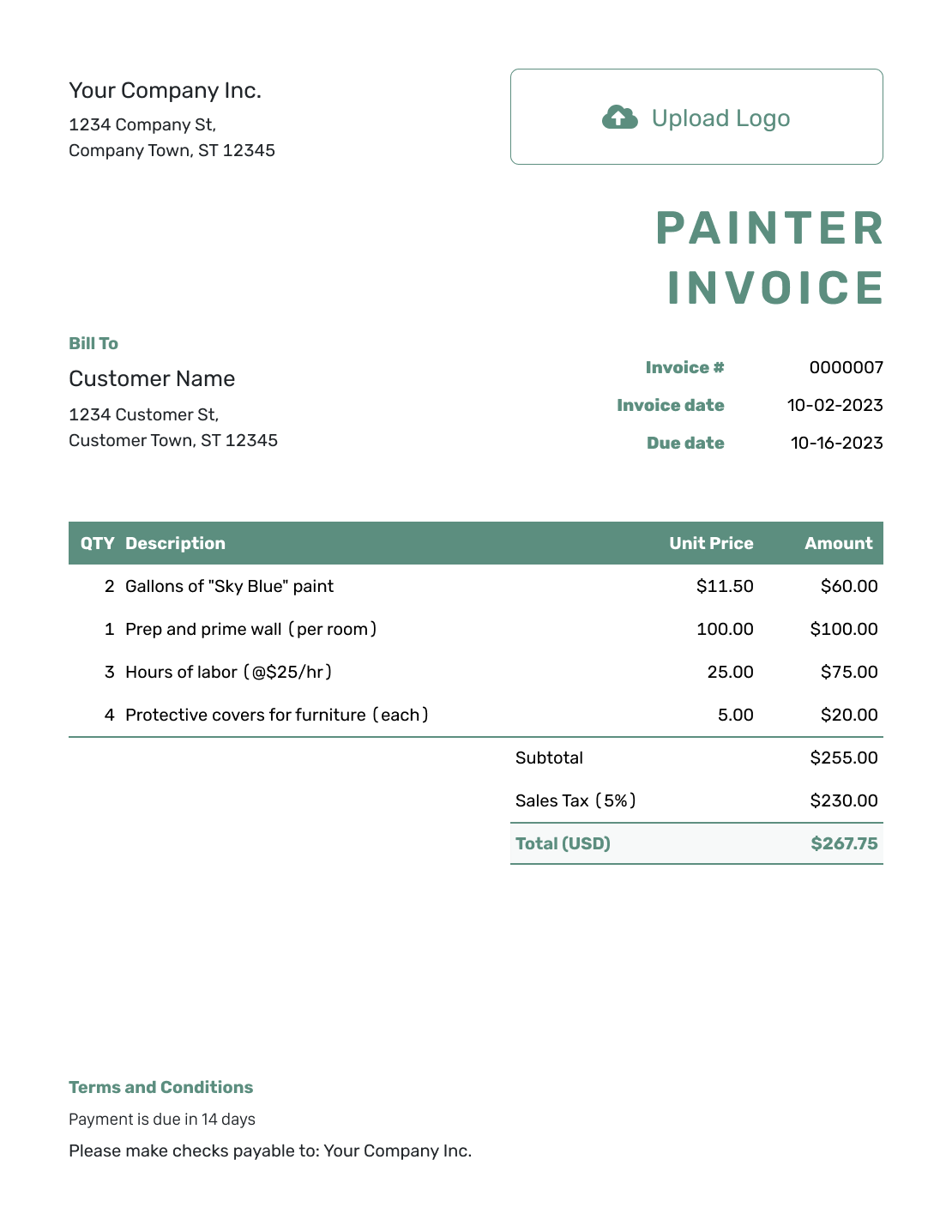 Simple Painter Invoice Template