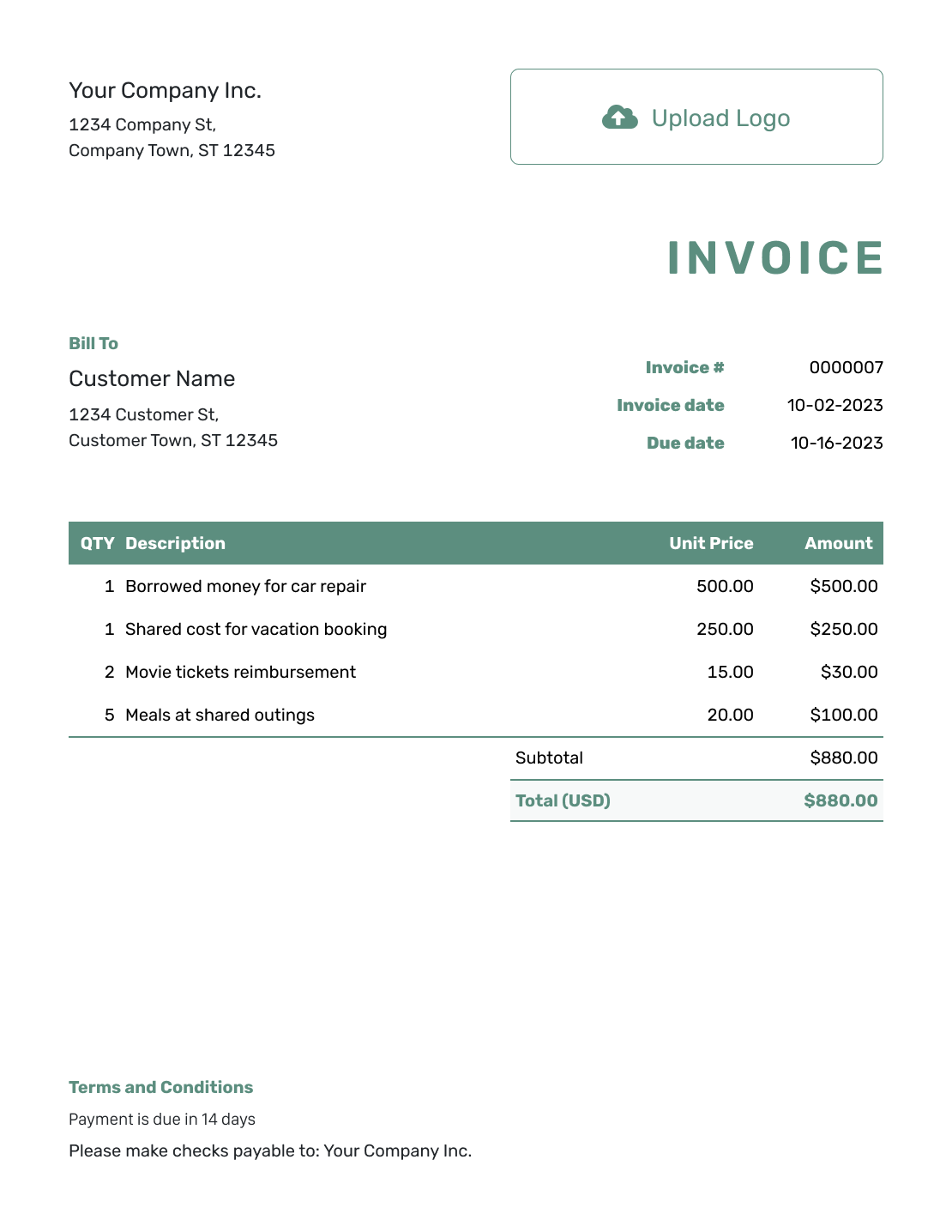 Simple Personal Invoice Template