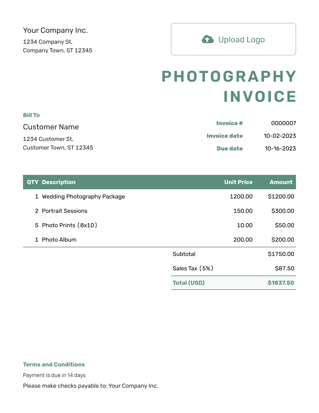 Simple Photography Invoice Template