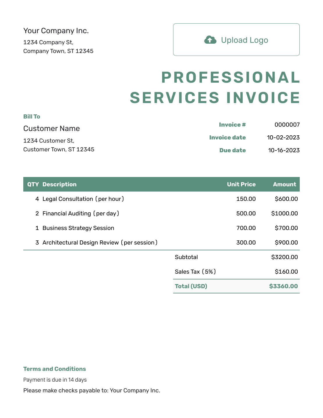 Simple Professional Services Invoice Template