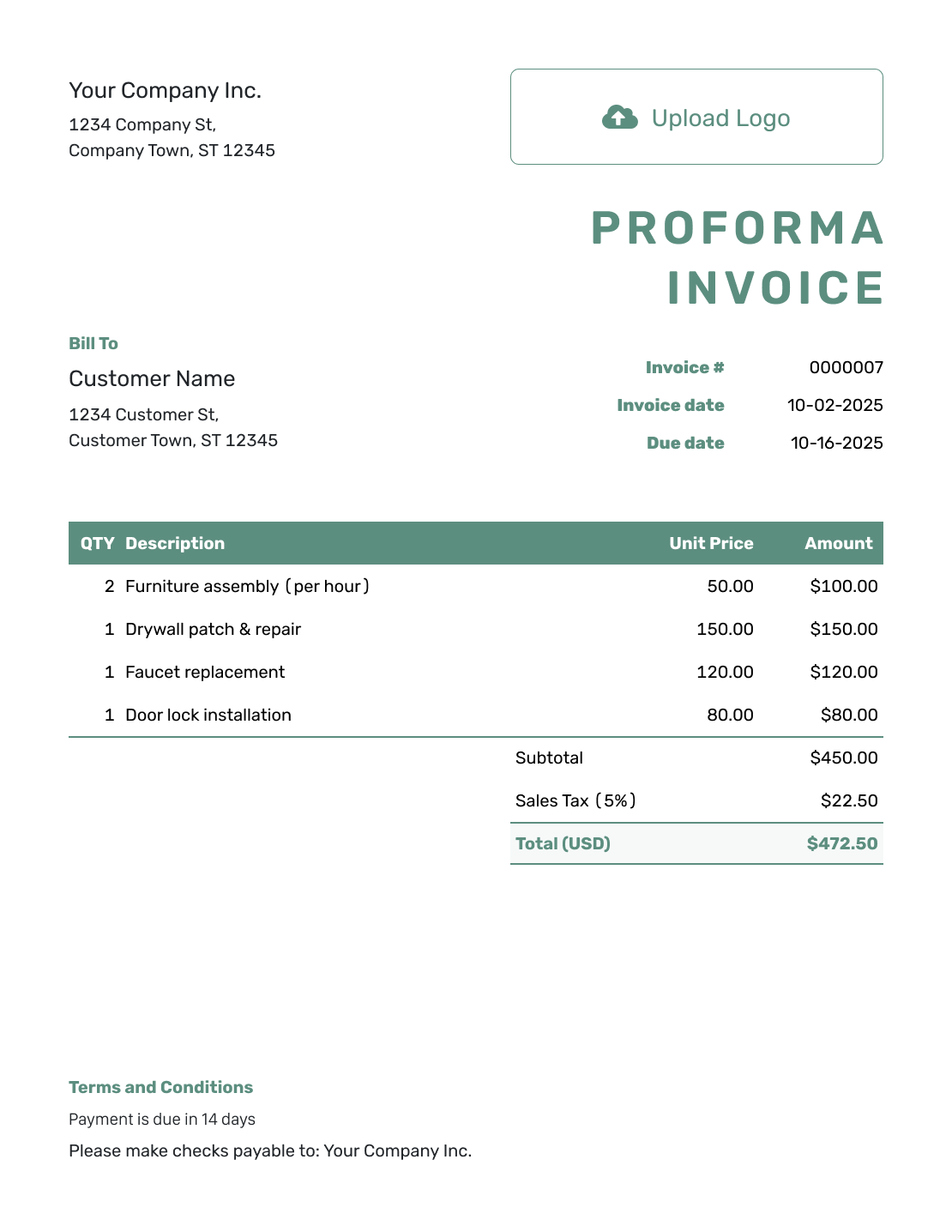 Simple Proforma Invoice Template