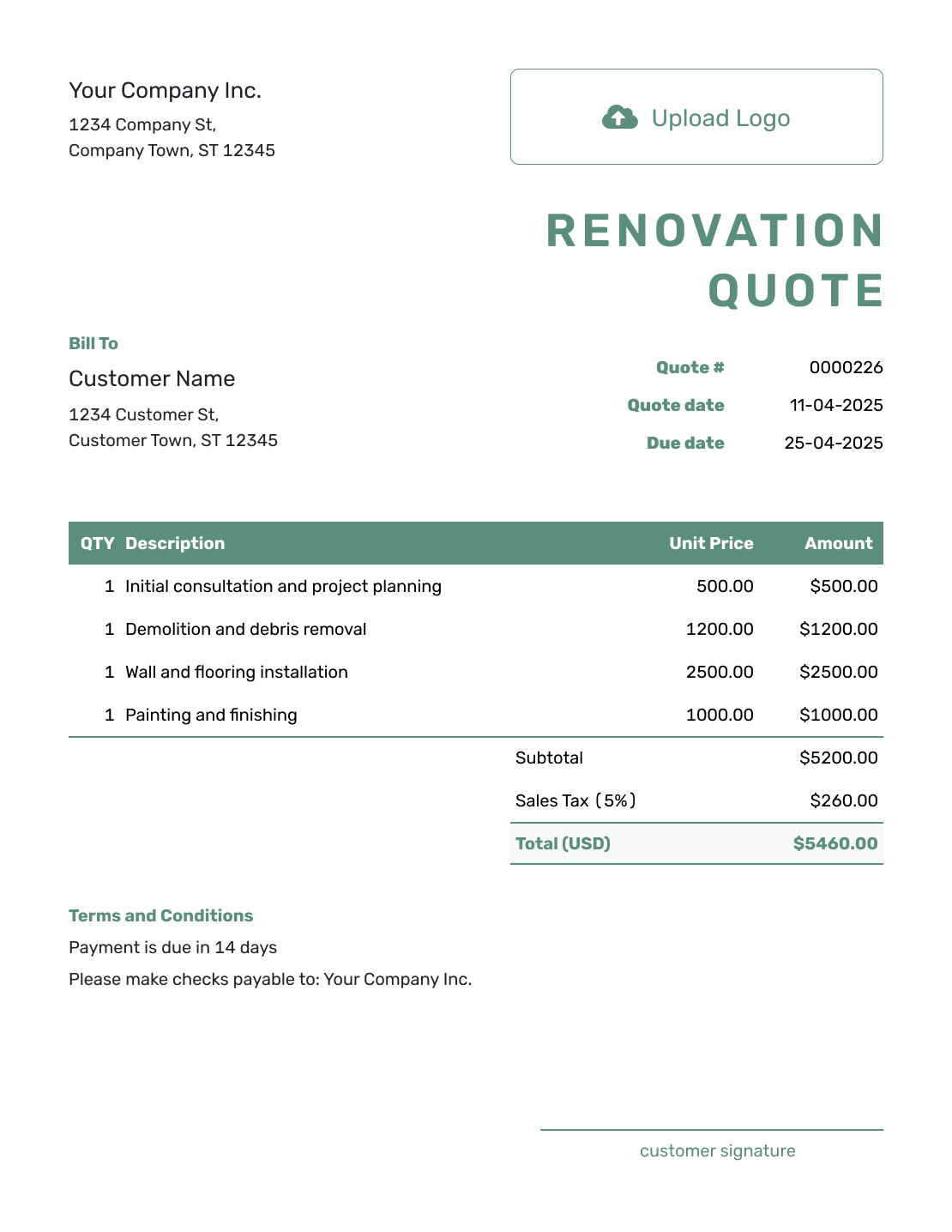 Simple Renovation Quote Template