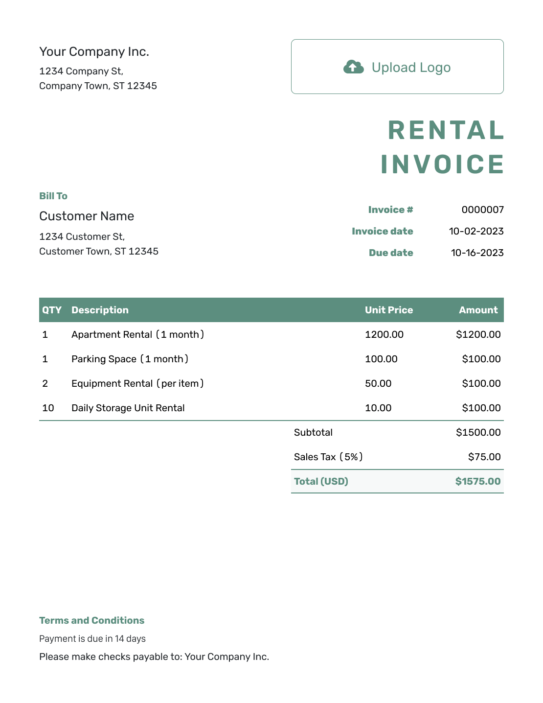 Simple Rental Invoice Template