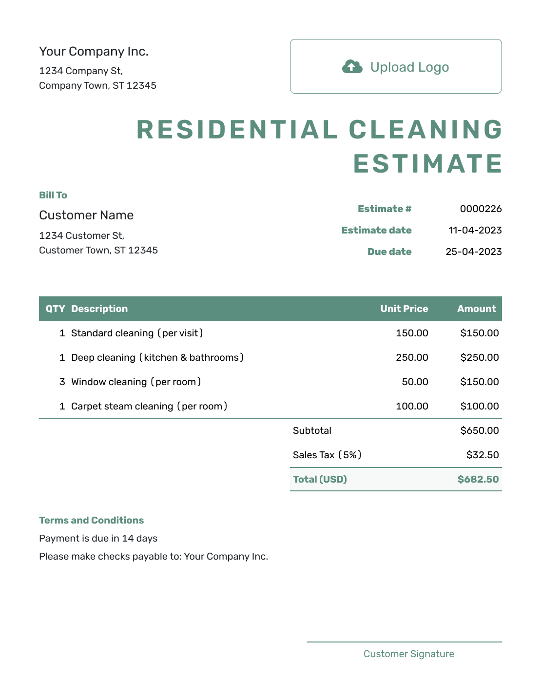 Simple Residential Cleaning Estimate Template