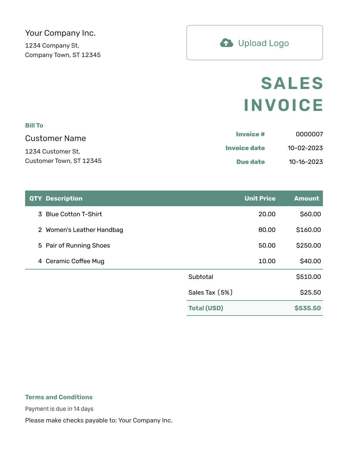 Simple Sales Invoice Template