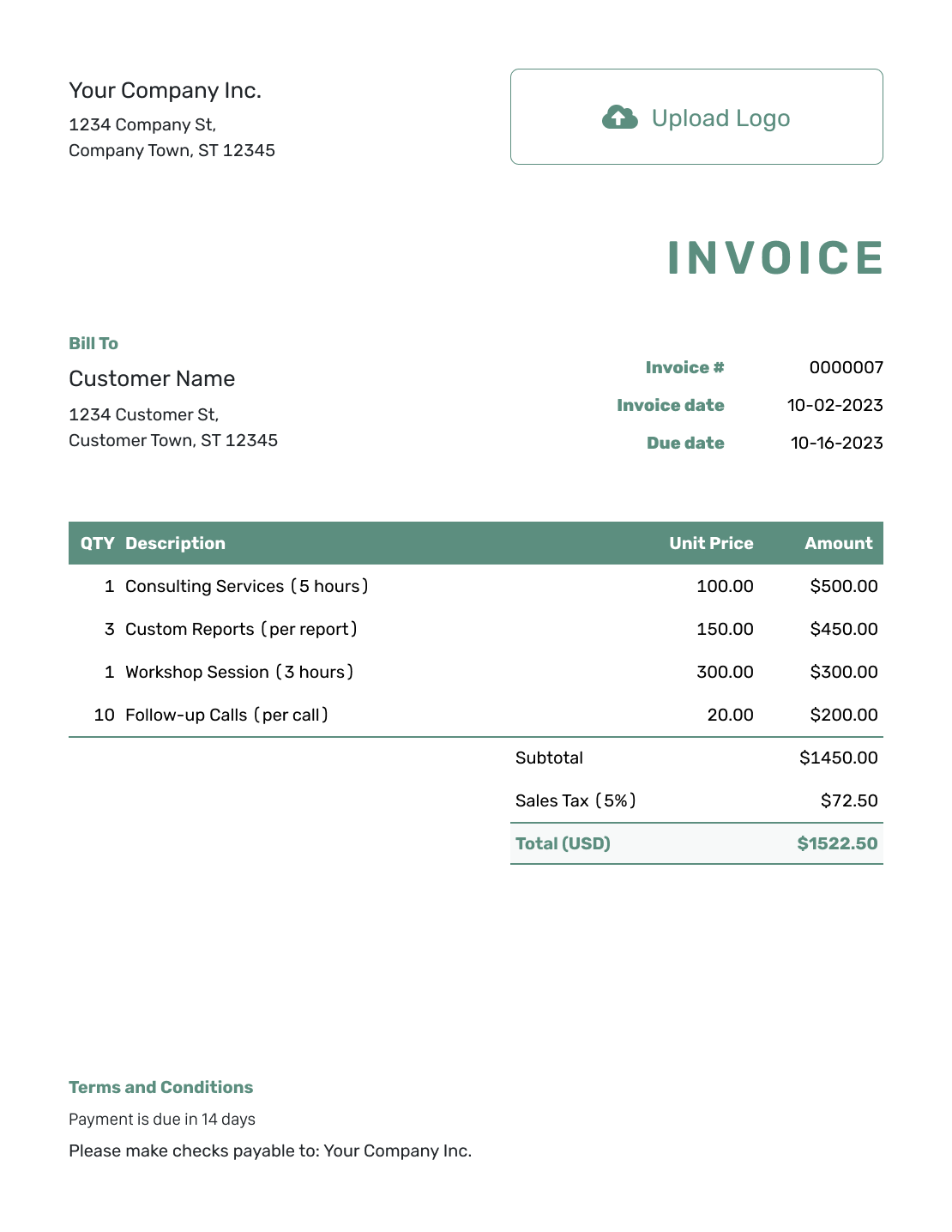 Simple Self Employed Invoice Template