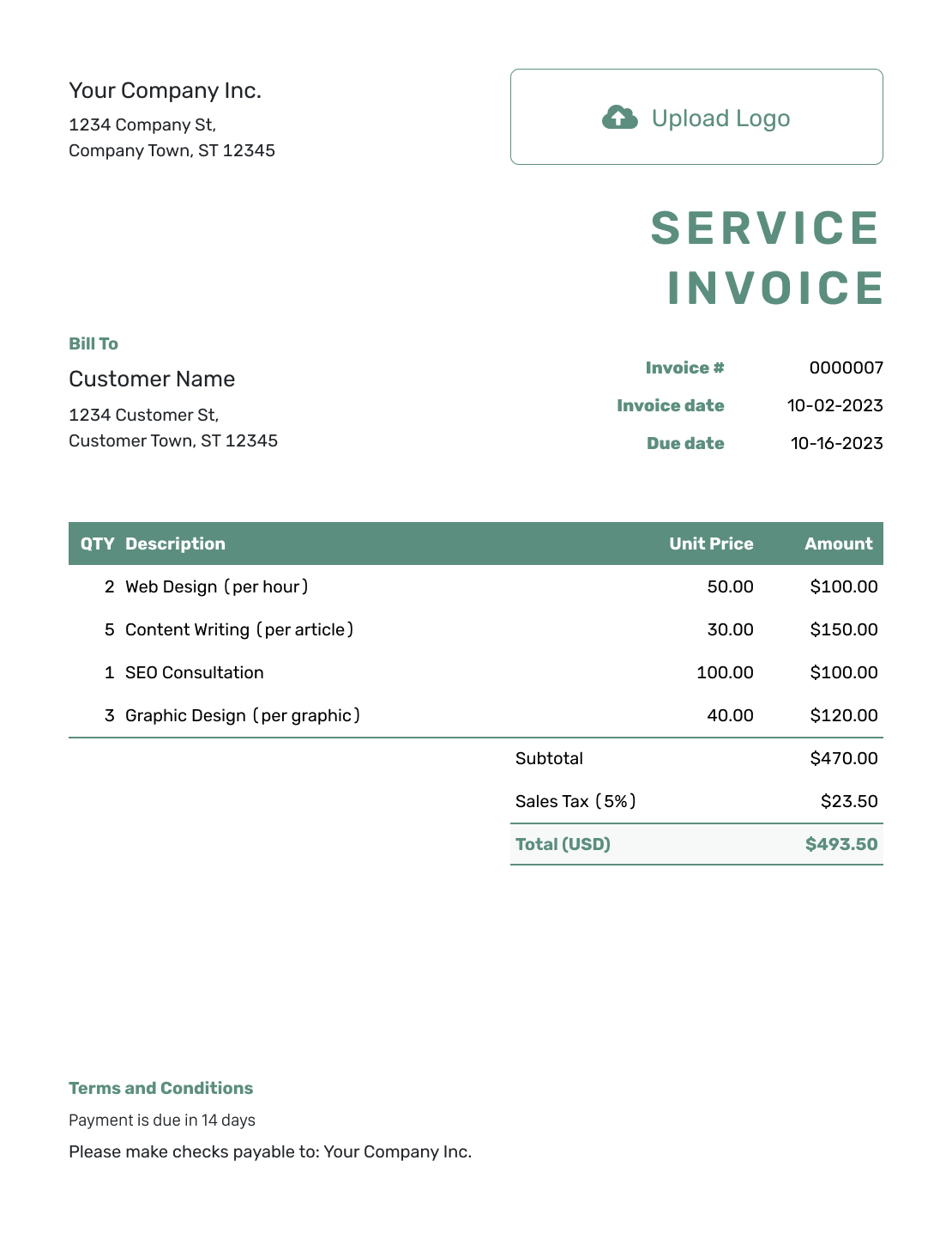 Simple Service Invoice Template