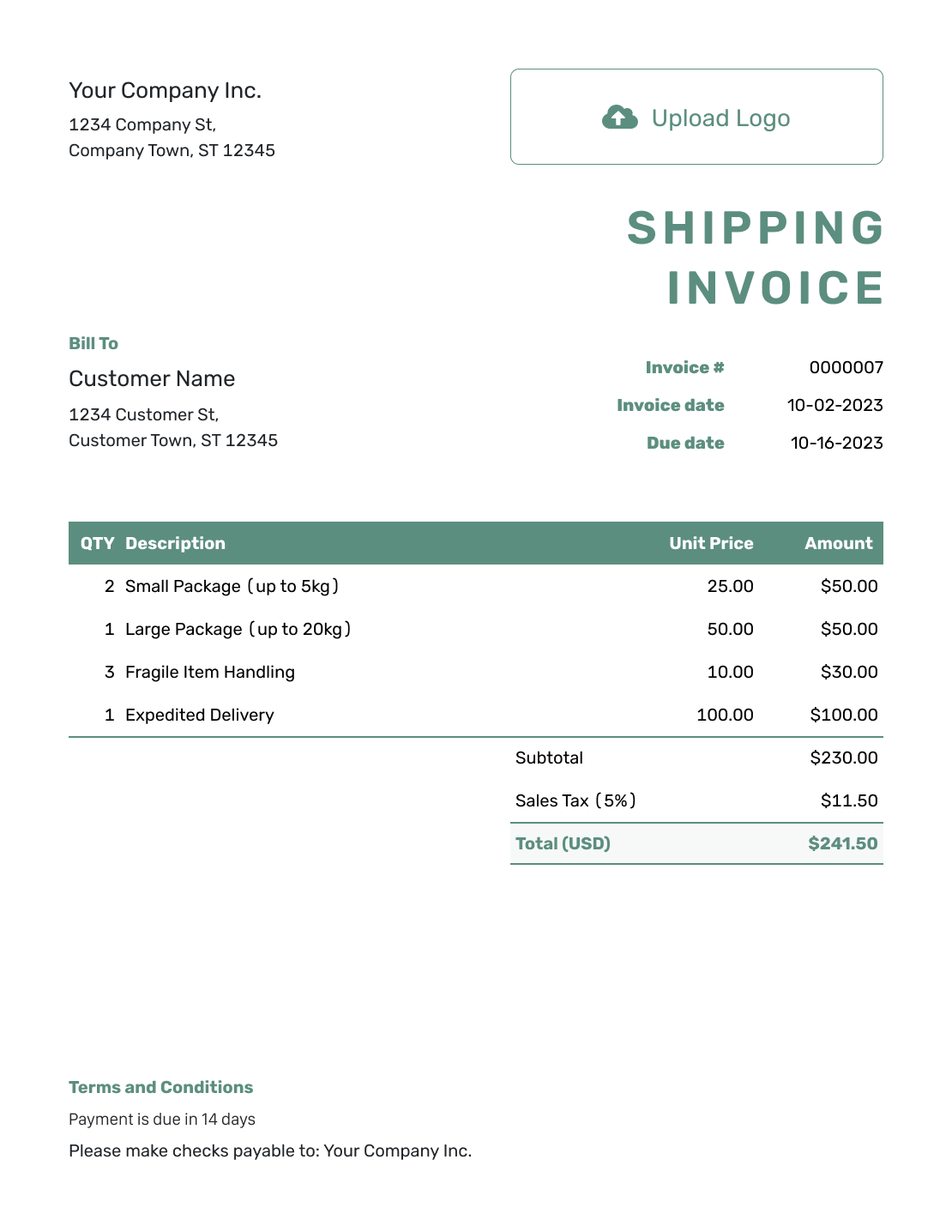 Free Shipping Invoice Template Docelf