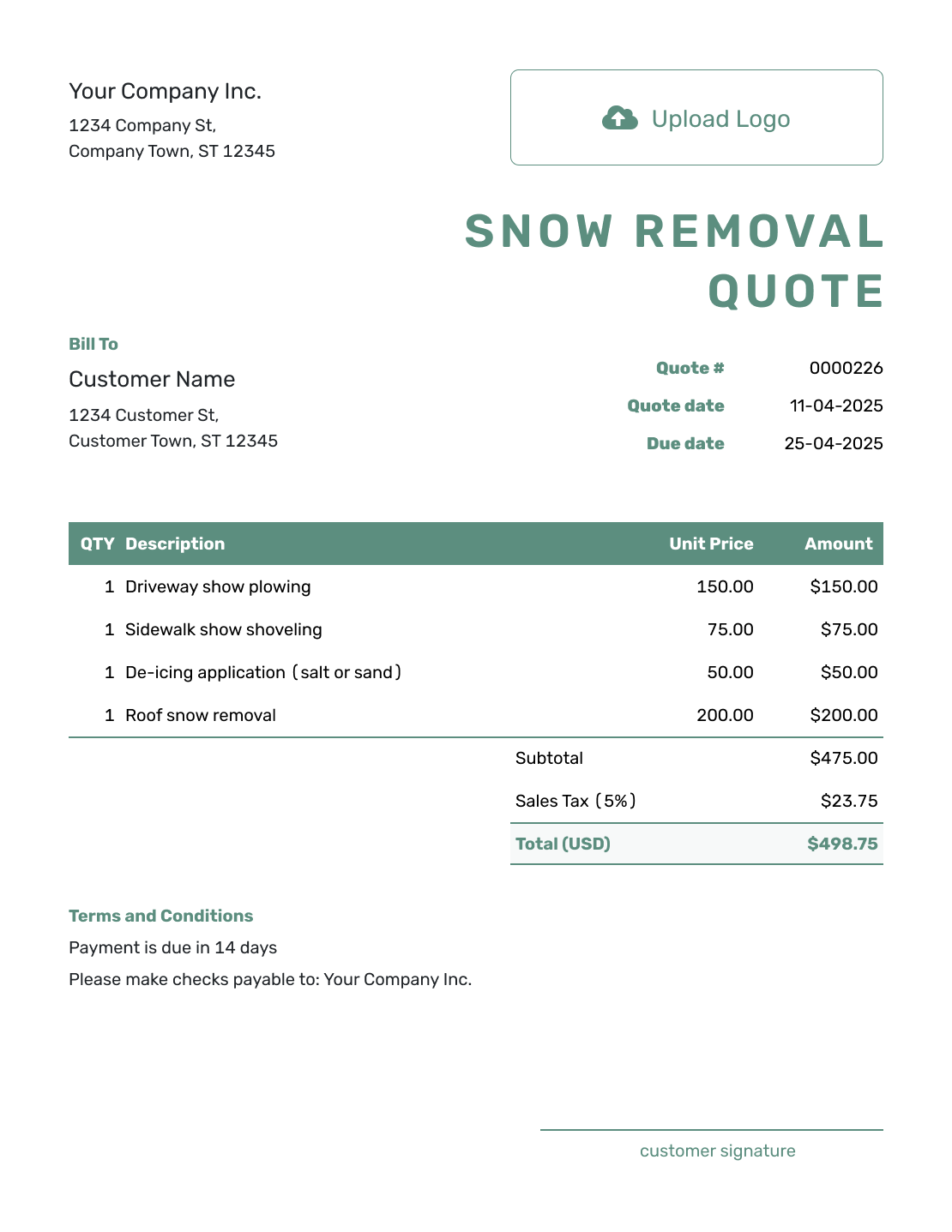 Simple Snow Removal Quote Template