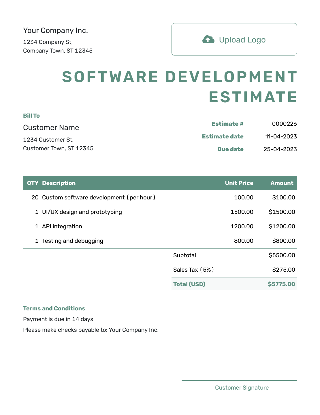 Simple Software Development Estimate Template