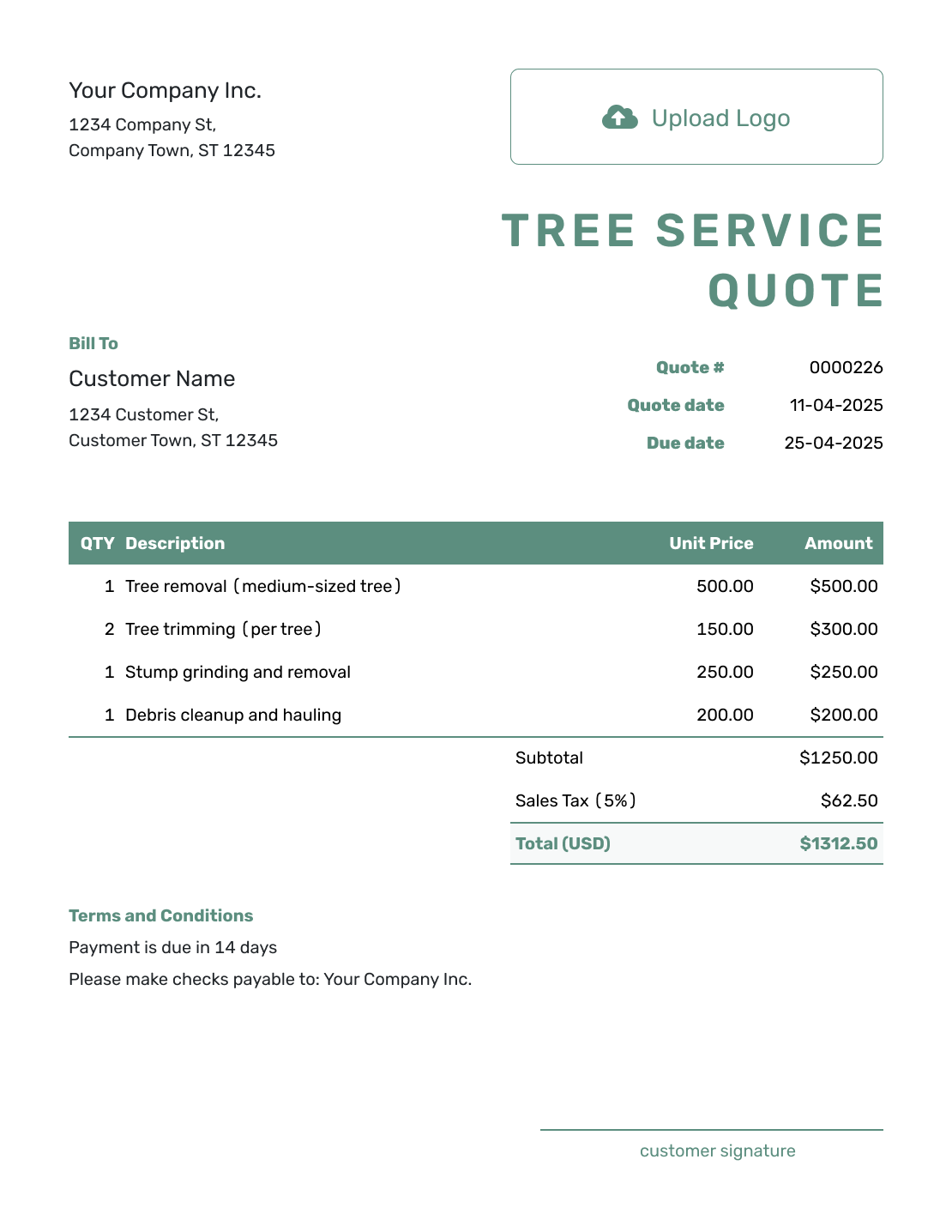 Simple Tree Service Quote Template