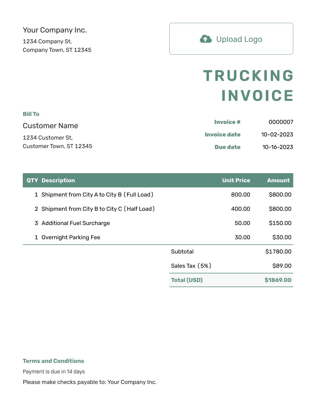 Simple Trucking Invoice Template