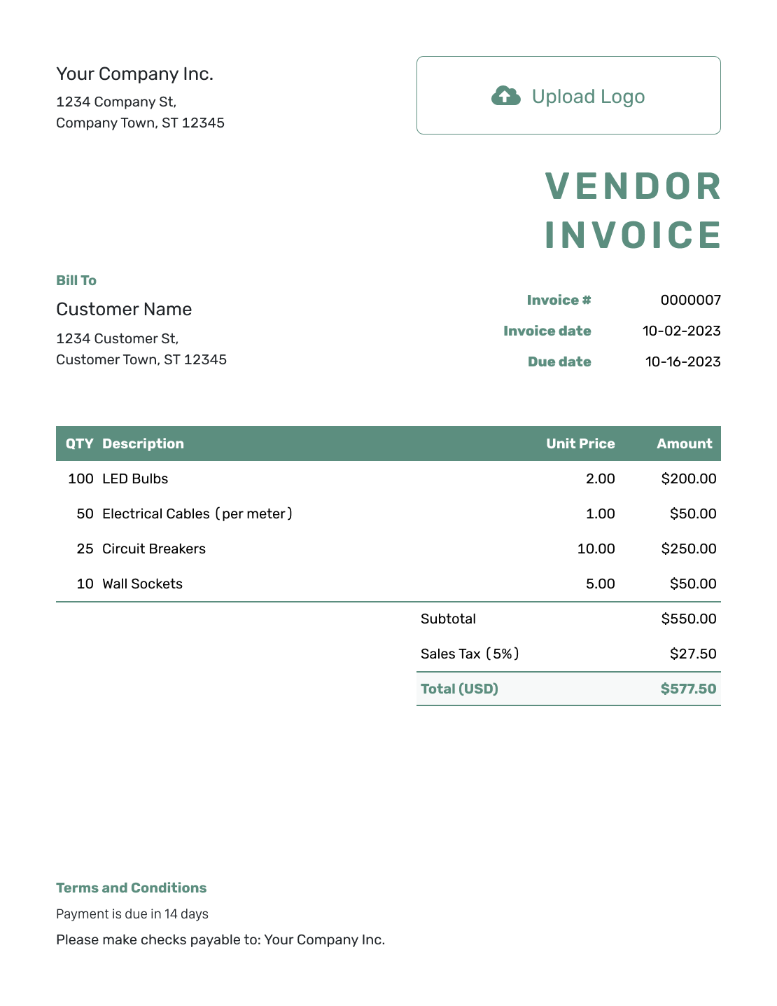 Simple Vendor Invoice Template