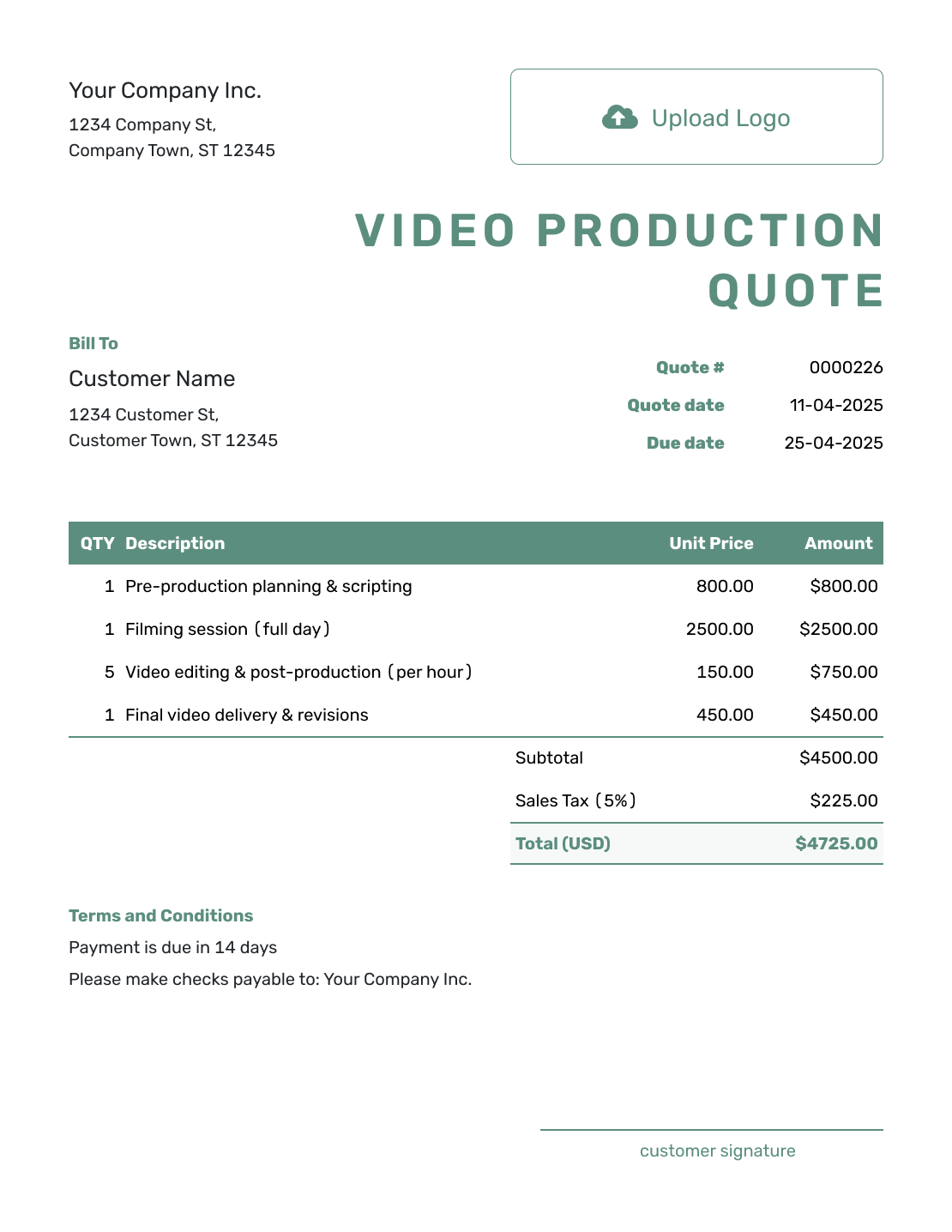 Simple Video Production Quote Template