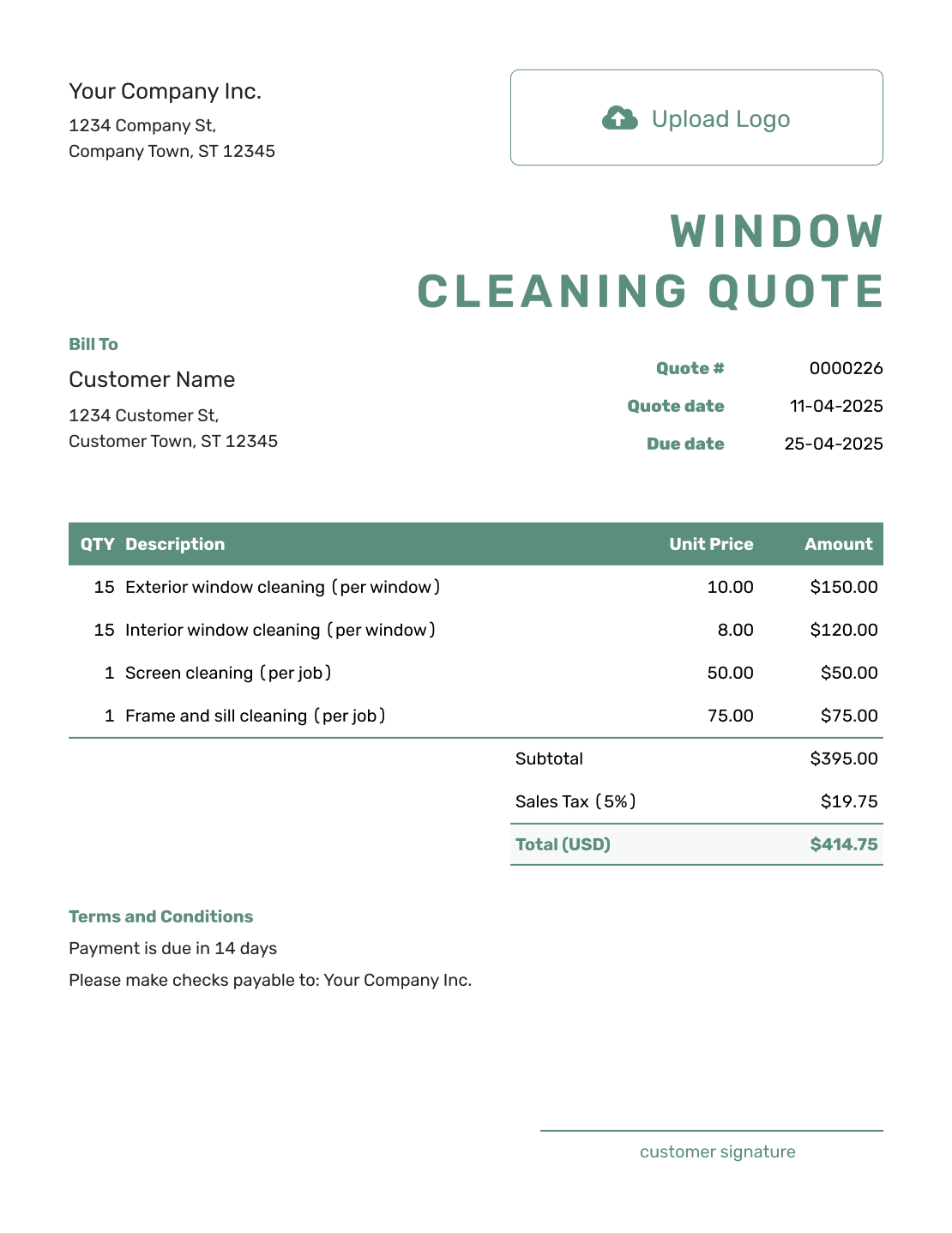 Simple Window Cleaning Quote Template