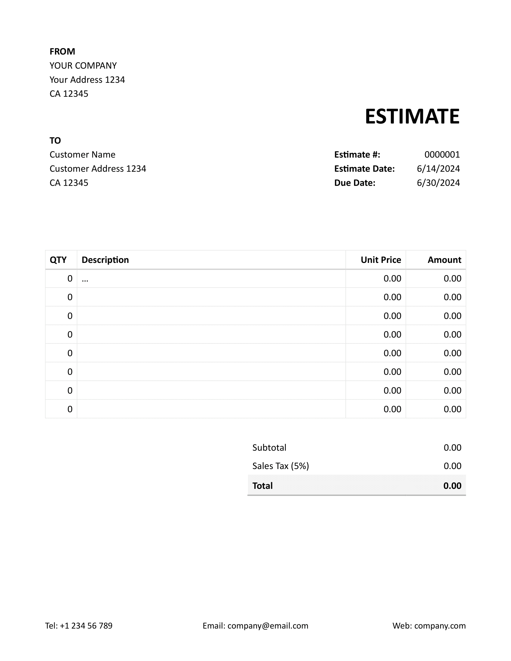 Simple Word Estimate Template